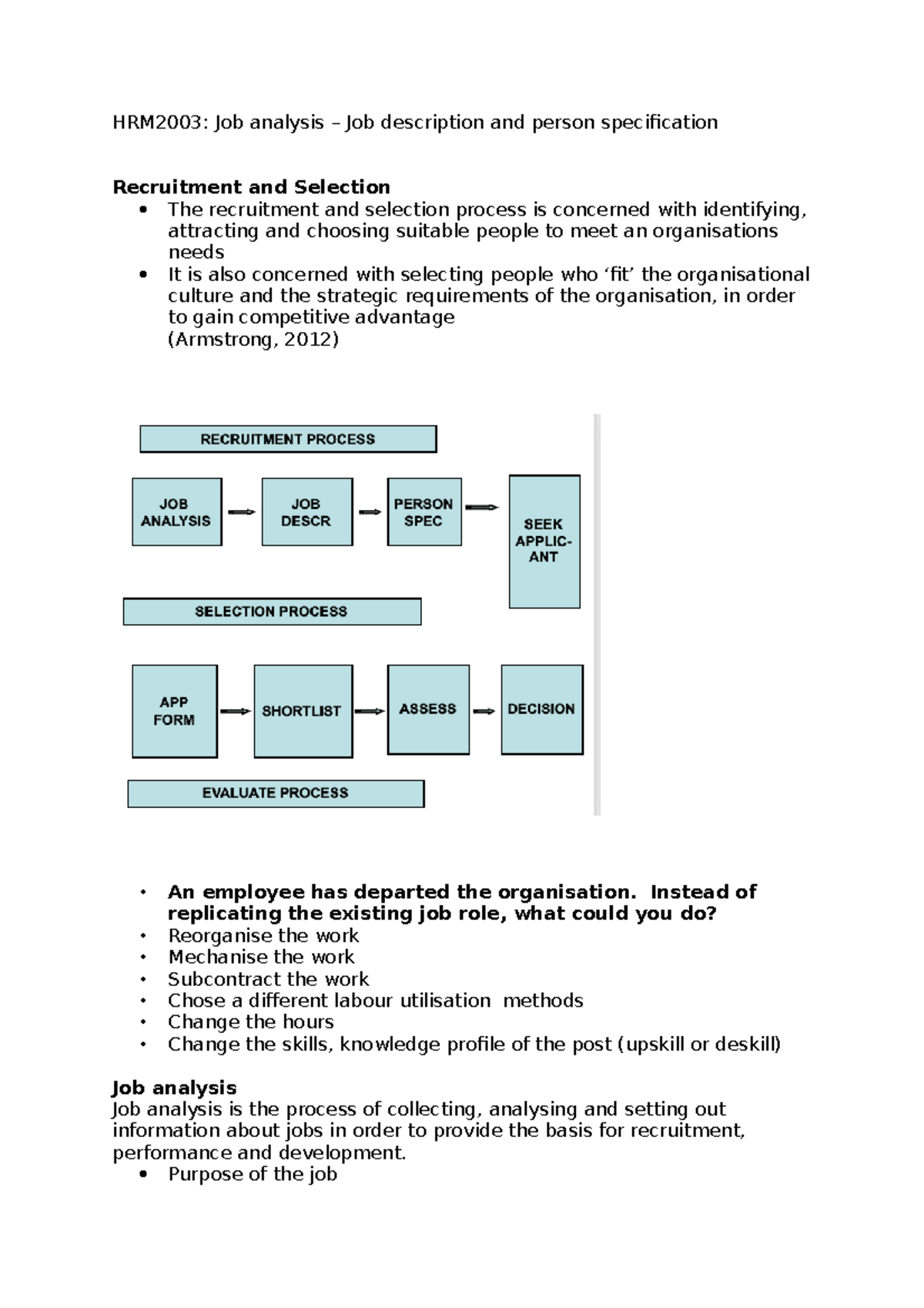 HRM2003 Job analysis Lecture notes 4 HRM2003 Job analysis Job