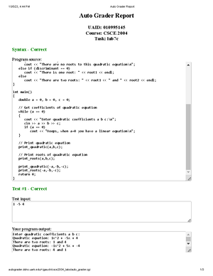 Lab 7 Part 2 - Lab 7a - 10/5/23, 1:51 PM Auto Grader Report - Studocu