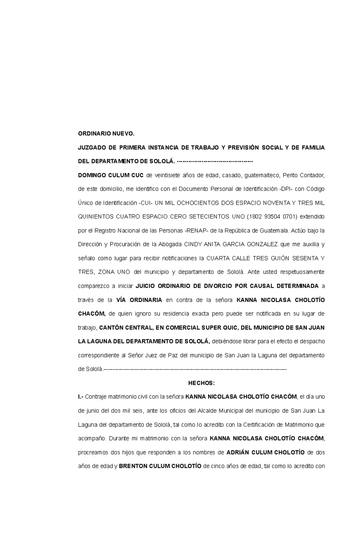 7 Juicio Ordinario De Divorcio Por Causal Determinado Ordinario