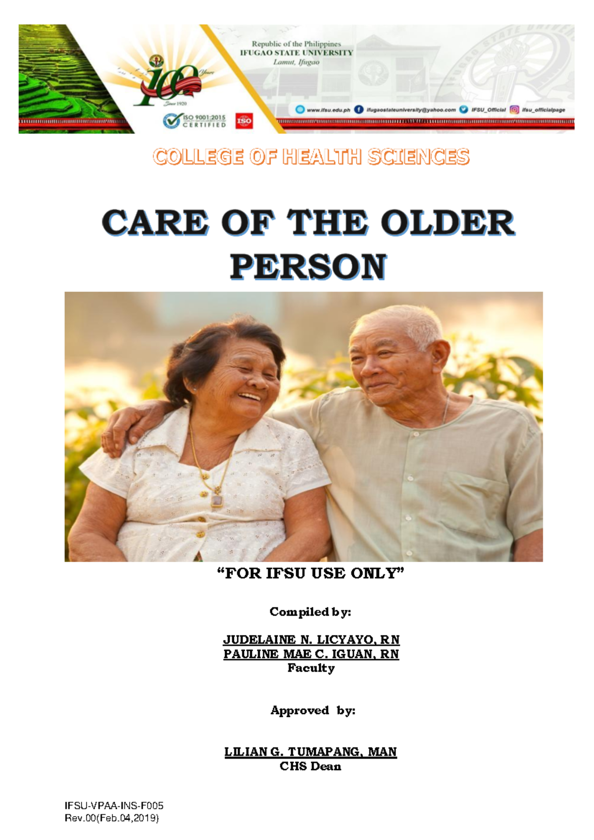 Care of the older adult Chapter 1 - “FOR IFSU USE ONLY” Compiled by ...
