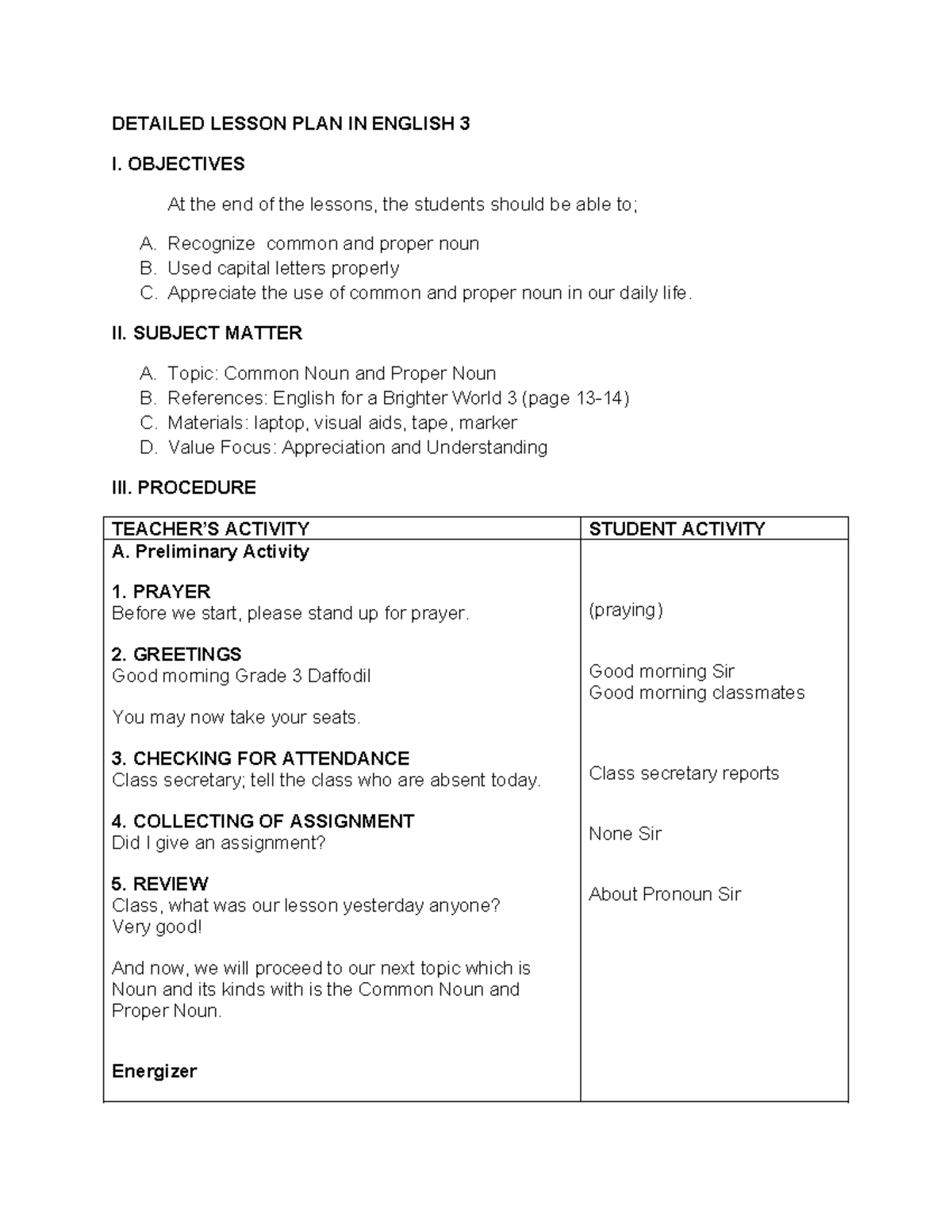 Detailed Lesson PLAN IN English 3 - DETAILED LESSON PLAN IN ENGLISH 3 I ...