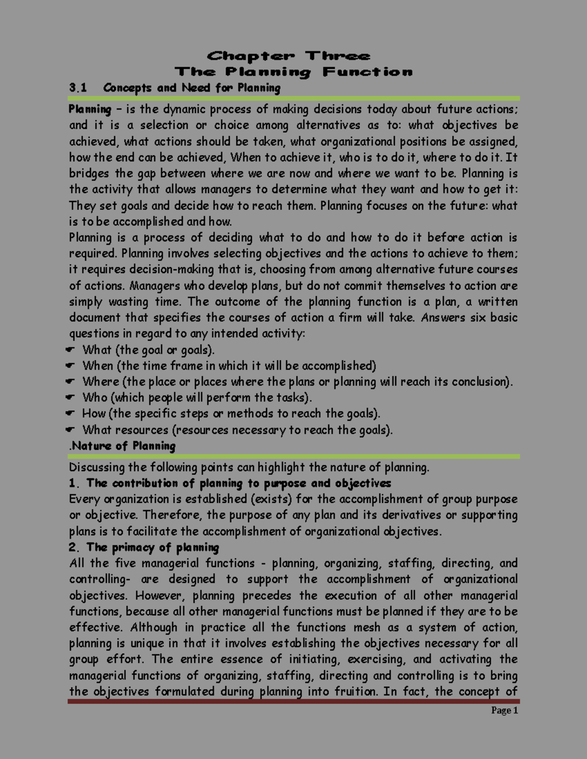 Chapter 3 - jiytg - Chapter Three The Planning Function 3 Concepts and ...