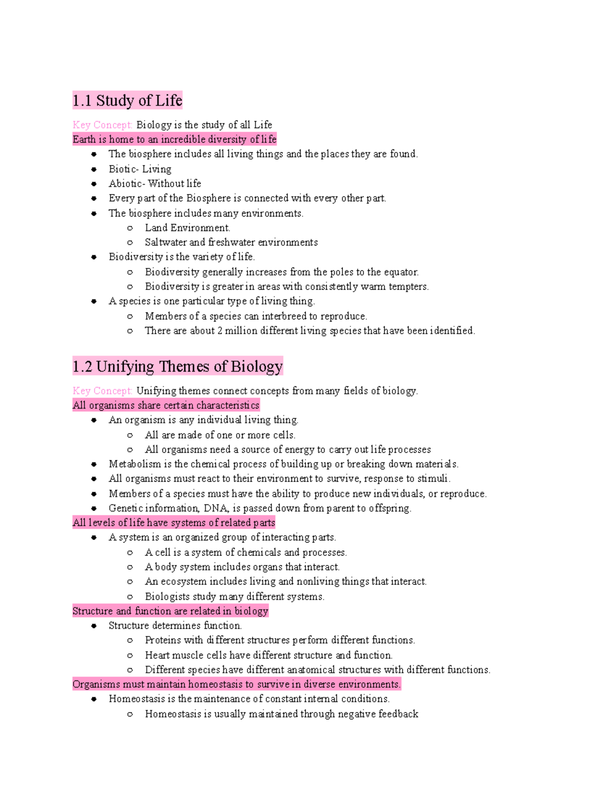 chapter-1-biology-notes-1-study-of-life-key-concept-biology-is-the