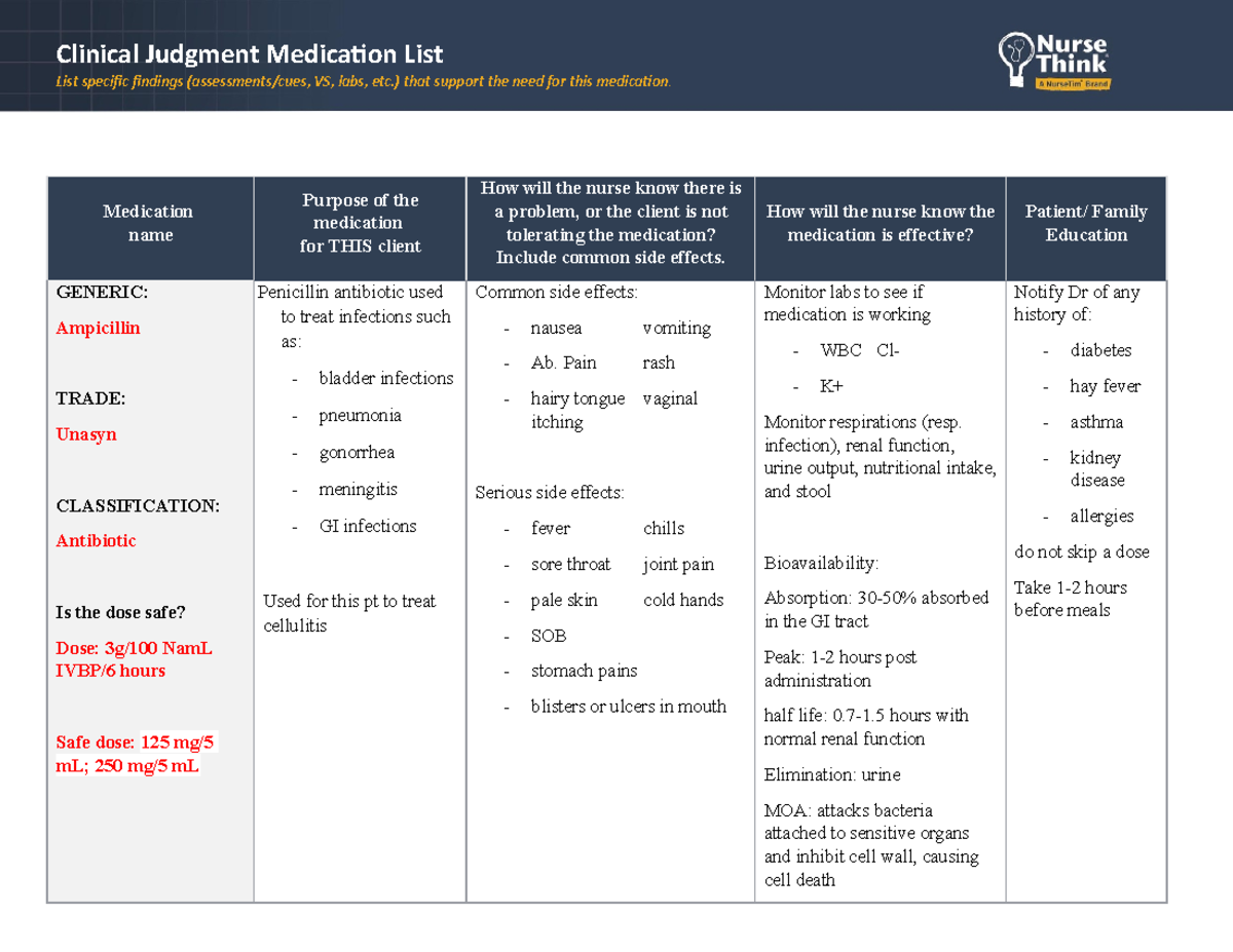 Med List Midterm Mid Term Lecture Notes Based On Medications For A Case Study Pt List