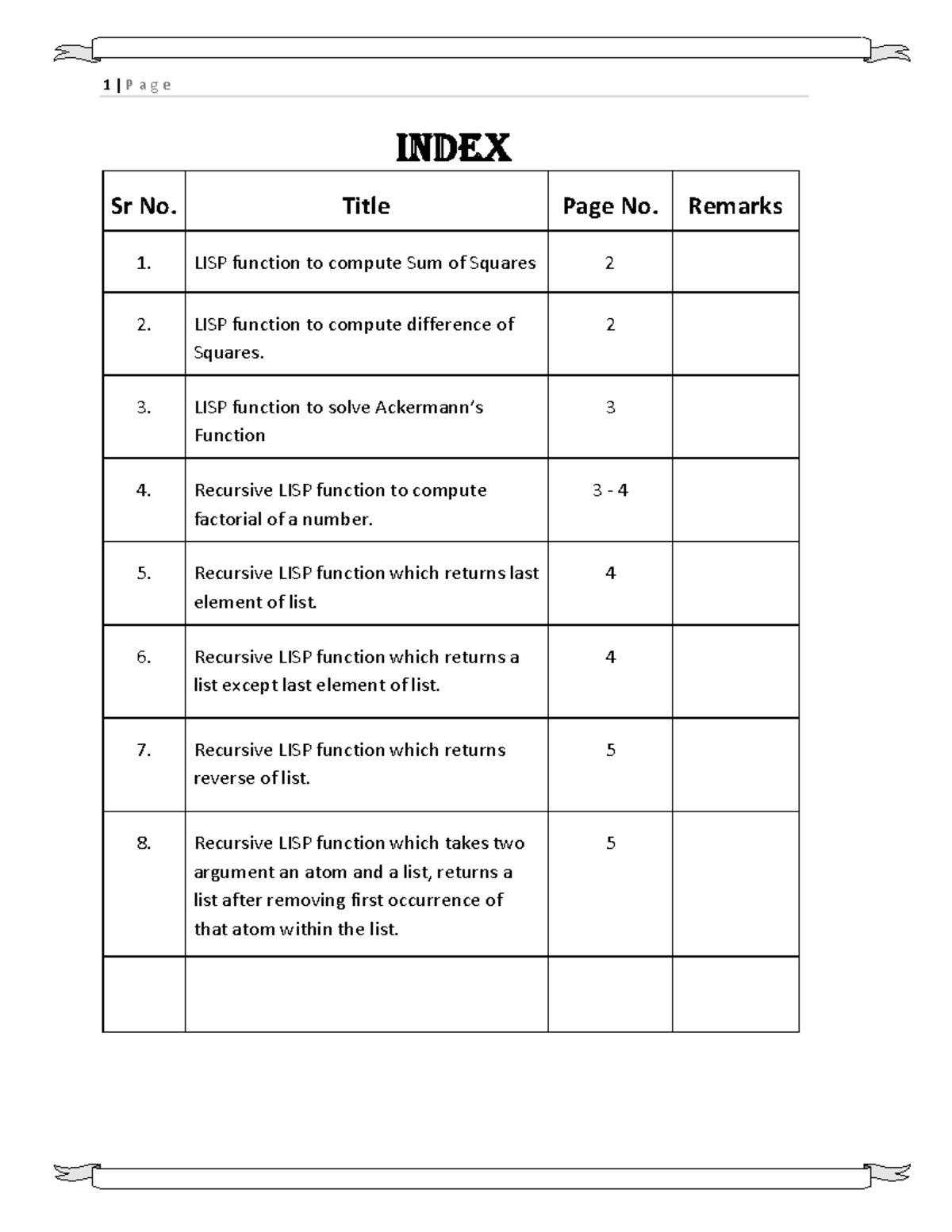 Principle of programming Language Lab File - INDEX Sr No. Title Page No ...