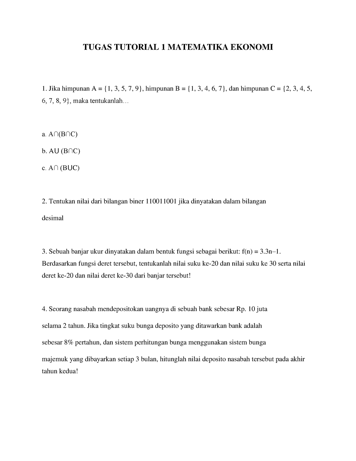 Tugas 1 Matematika Ekonomi - TUGAS TUTORIAL 1 MATEMATIKA EKONOMI 1 ...