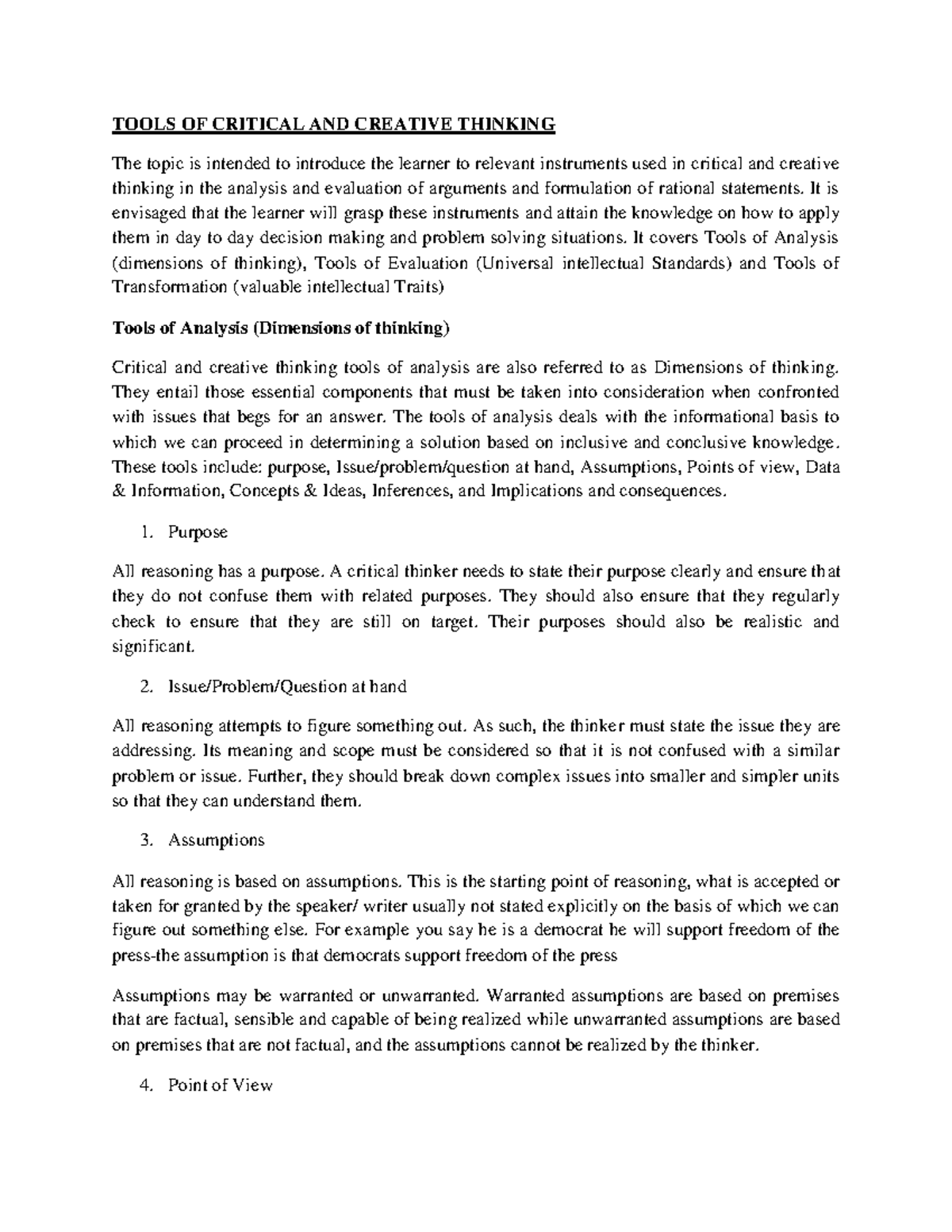 Lecture 4- ucu 111 - notes - TOOLS OF CRITICAL AND CREATIVE THINKING ...