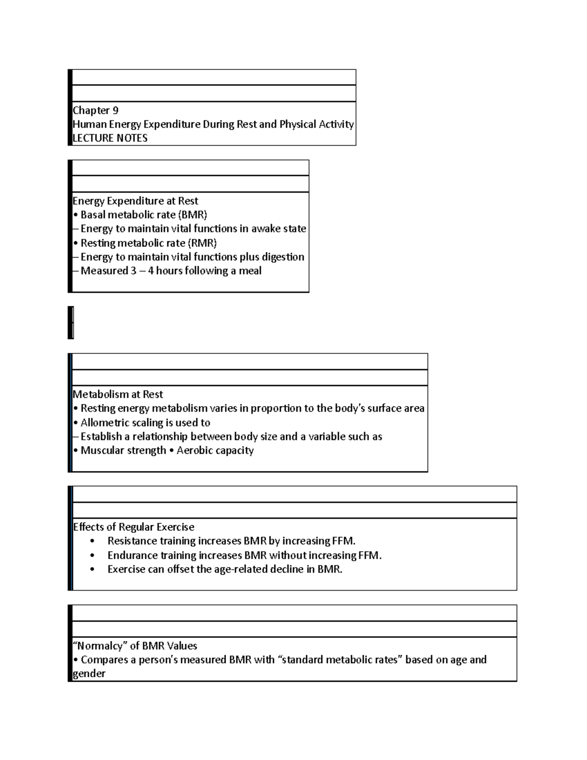 Chapter 9 - Lecture notes detailed - Chapter 9 Human Energy Expenditure ...
