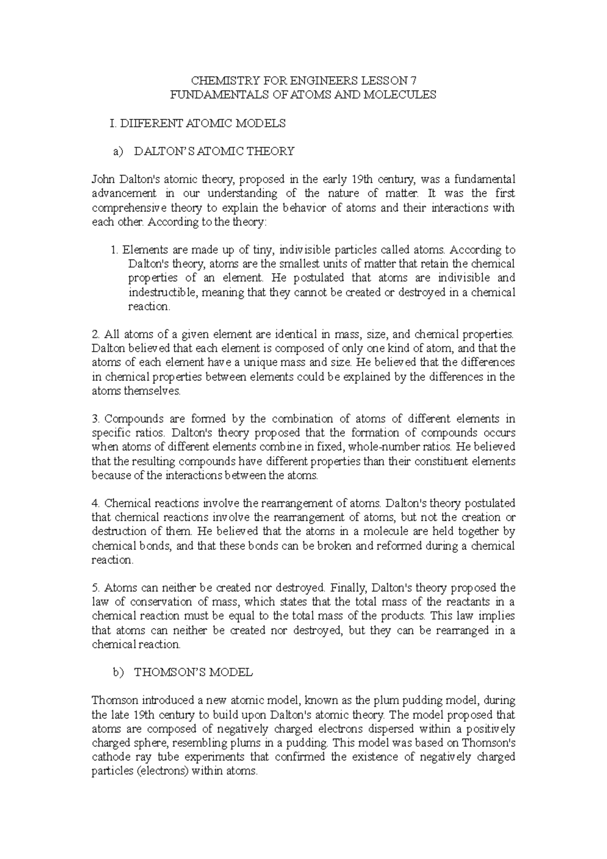 Chemistry For Engineers Lesson 7 - Fundamentals Of Atoms And Molecules 