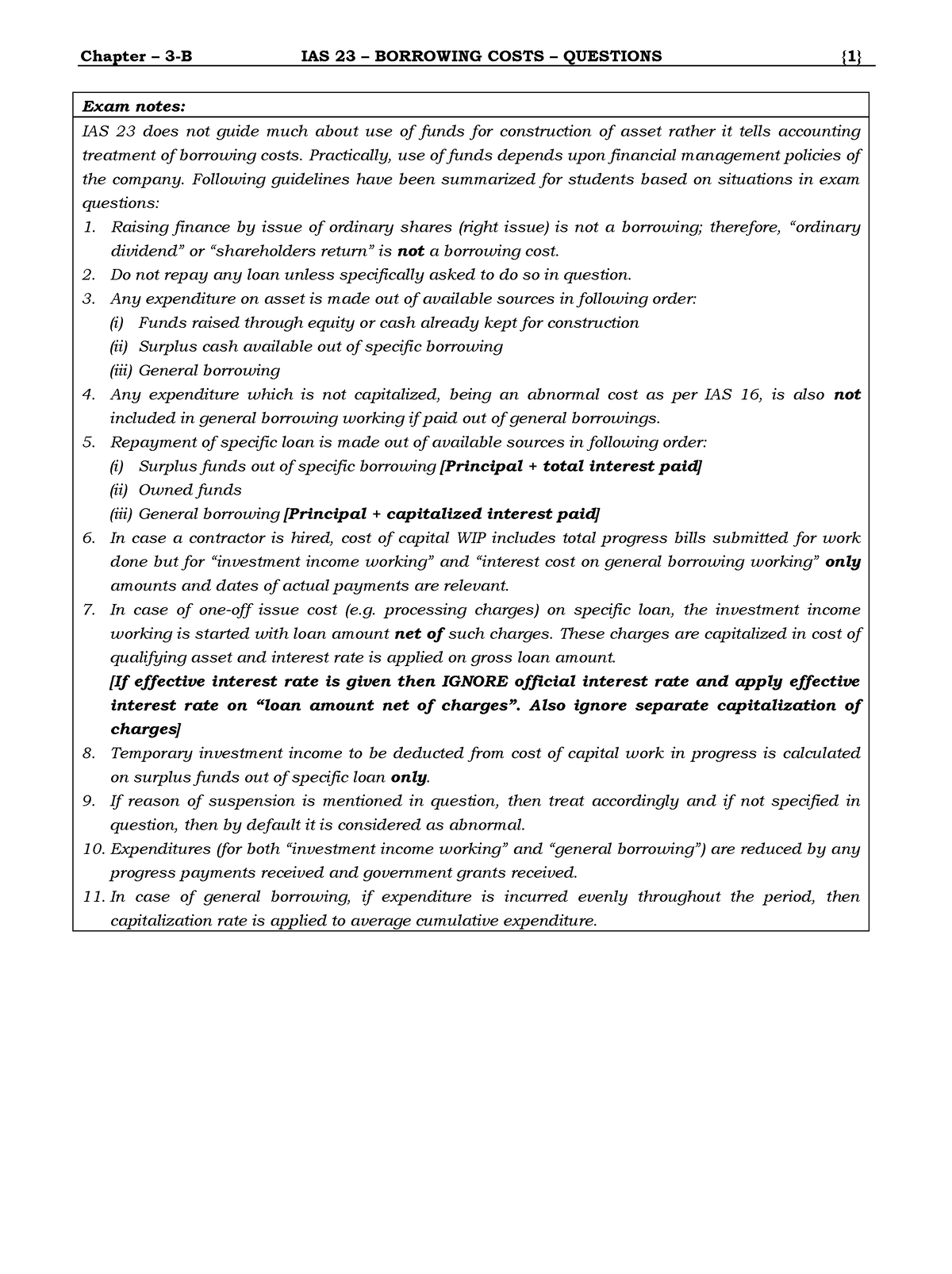 Chap 3(b) - IAS 23 [Questions] - Exam Notes: IAS 23 Does Not Guide Much ...