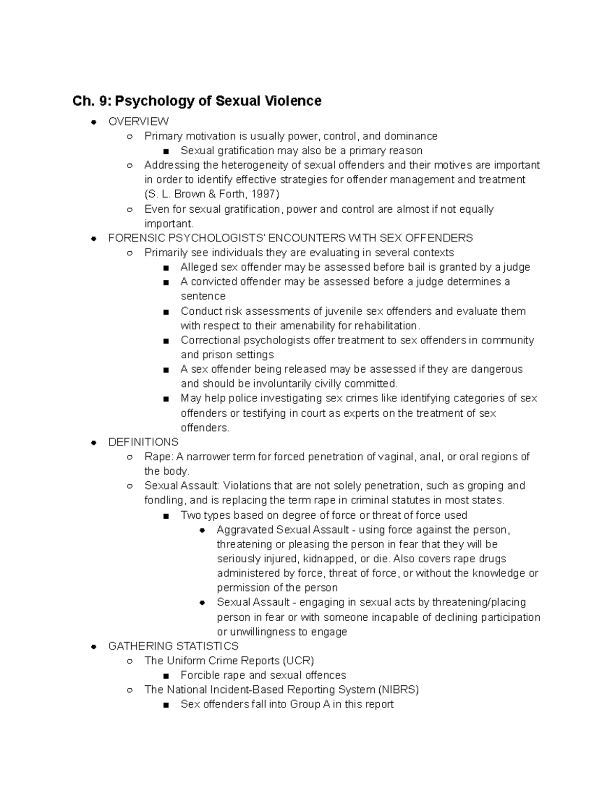 Ch. 9 - Chapter 9 Notes - Ch. 9: Psychology Of Sexual Violence OVERVIEW ...