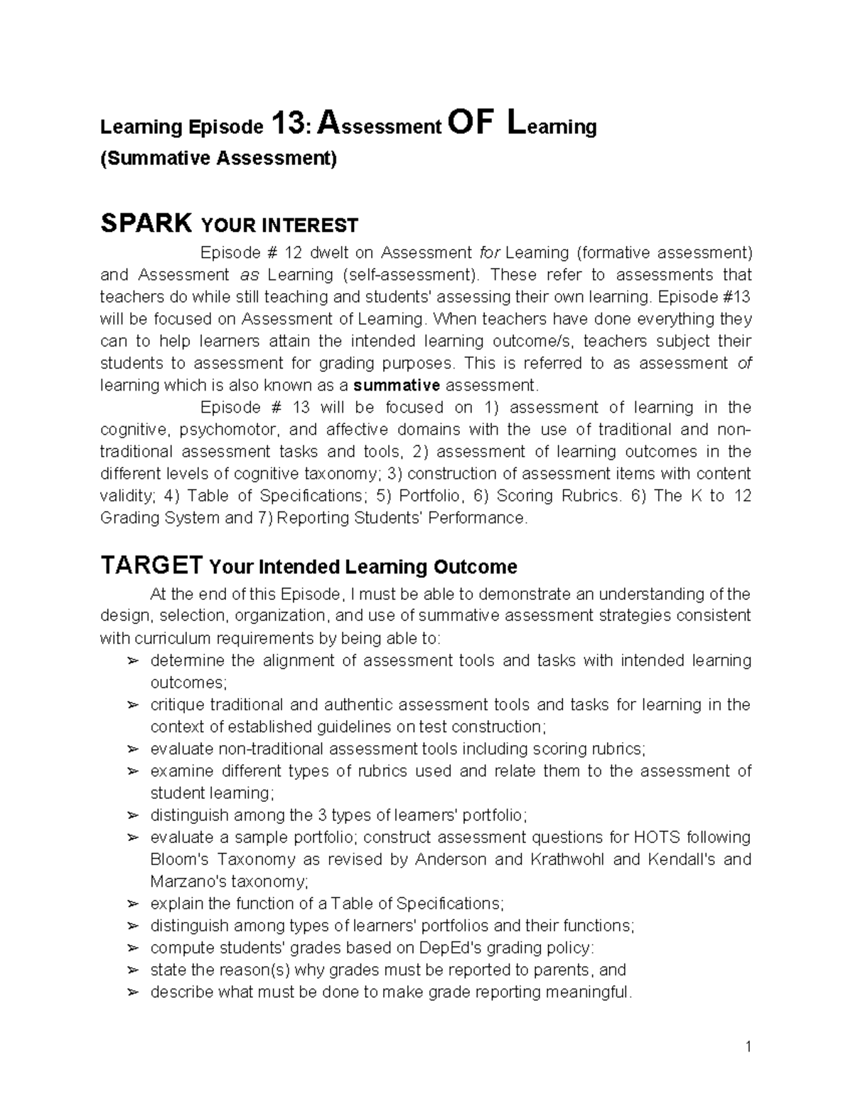 Ilide - Pleasw - Learning Episode 13 : Assessment OF Learning ...
