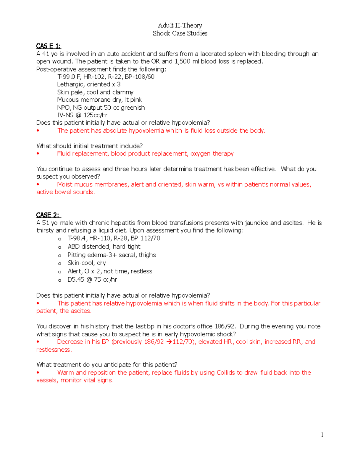 Shock Case Study Shock Case Studies CAS E 1 A 41 yo is involved in