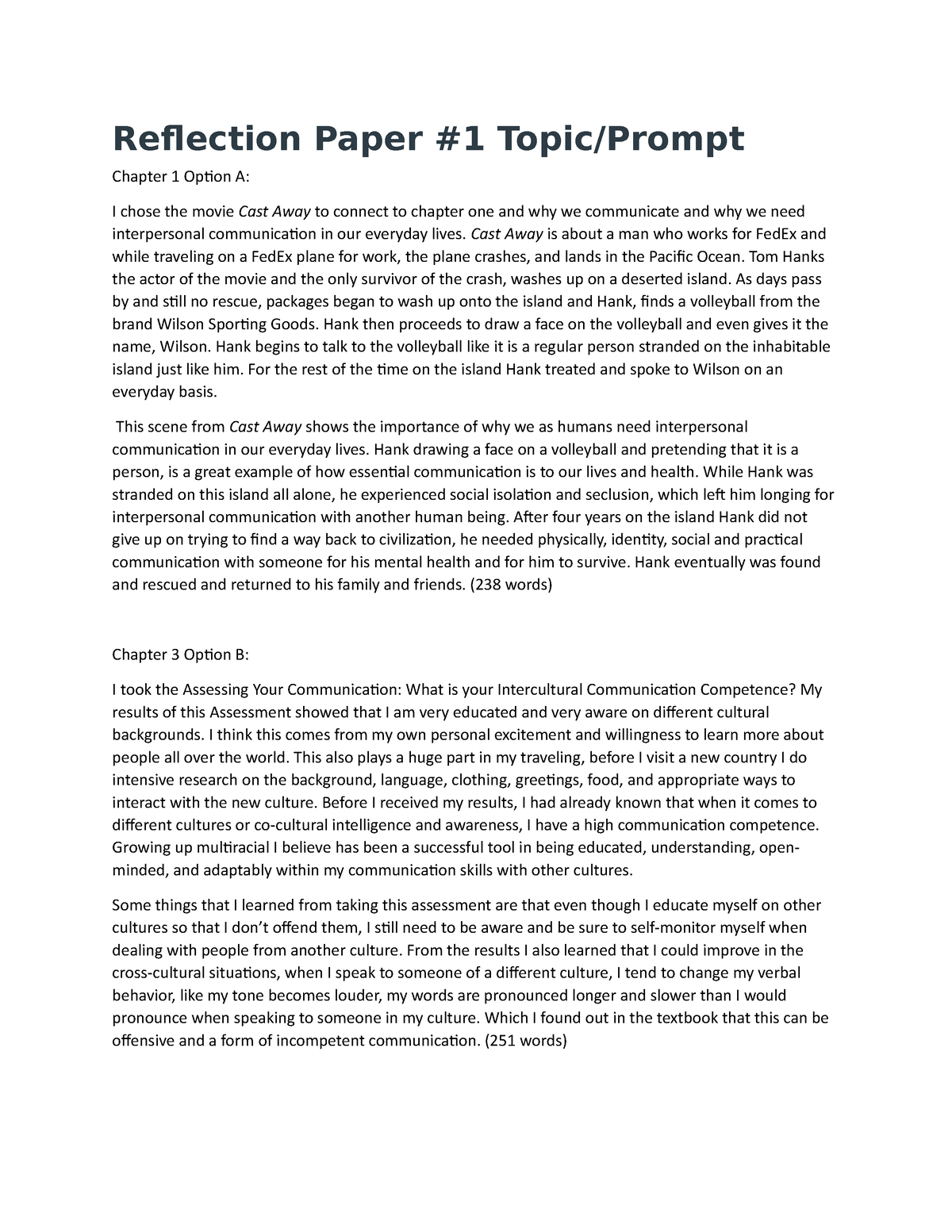 thesis statement reflection paper