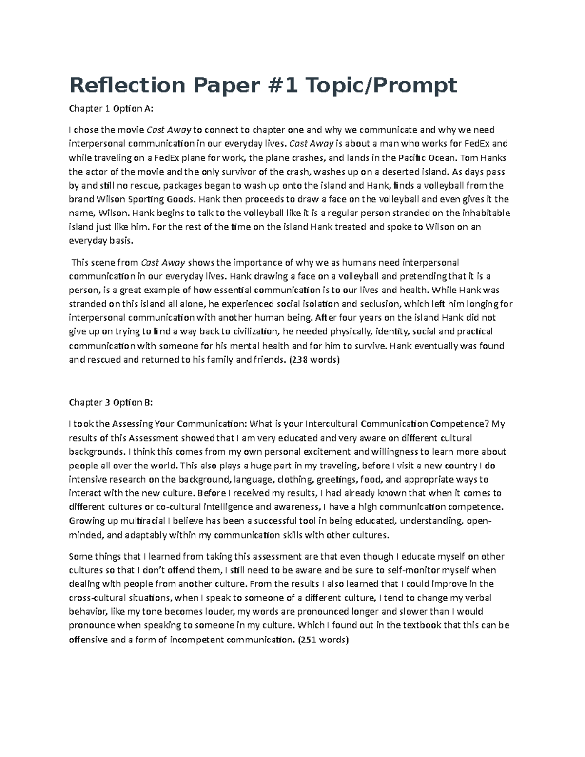 thesis statement reflection paper