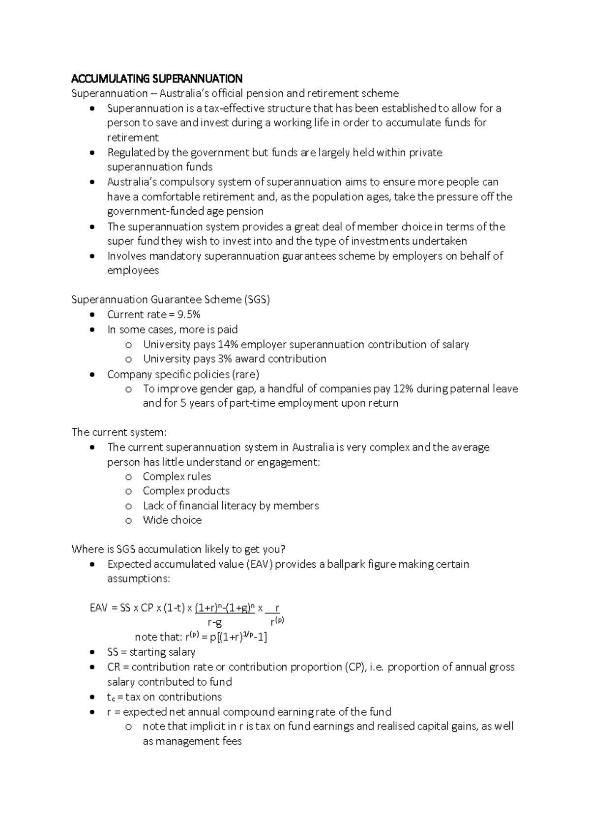 Retirement Planning and Superannuation Notes - ACCUMULATING ...