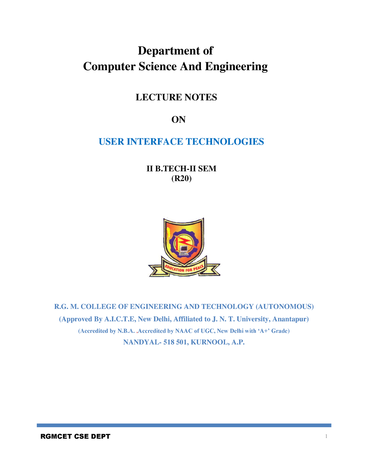 UIT UNIT I - Department Of Computer Science And Engineering LECTURE ...