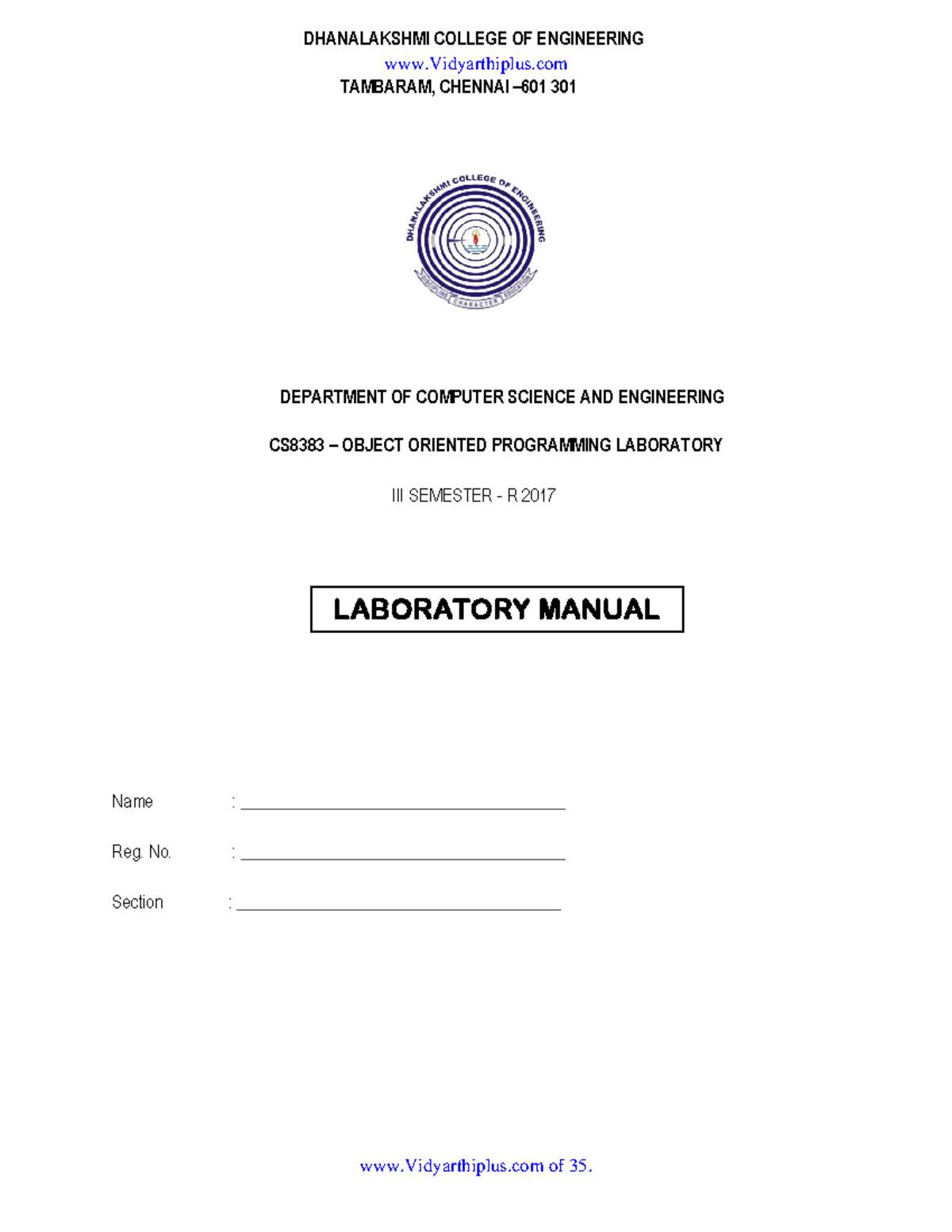 CS8383 OOPS Lab Manual - Description depends on your point of view ...