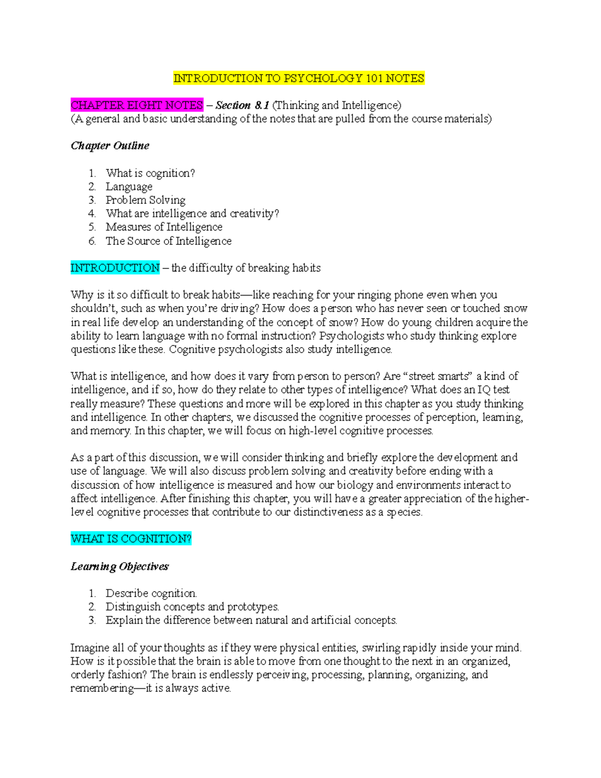 Introduction To Psychology 101 Notes Chapter Eight Part One Introduction To Psychology 101 Notes Chapter Eight Part One