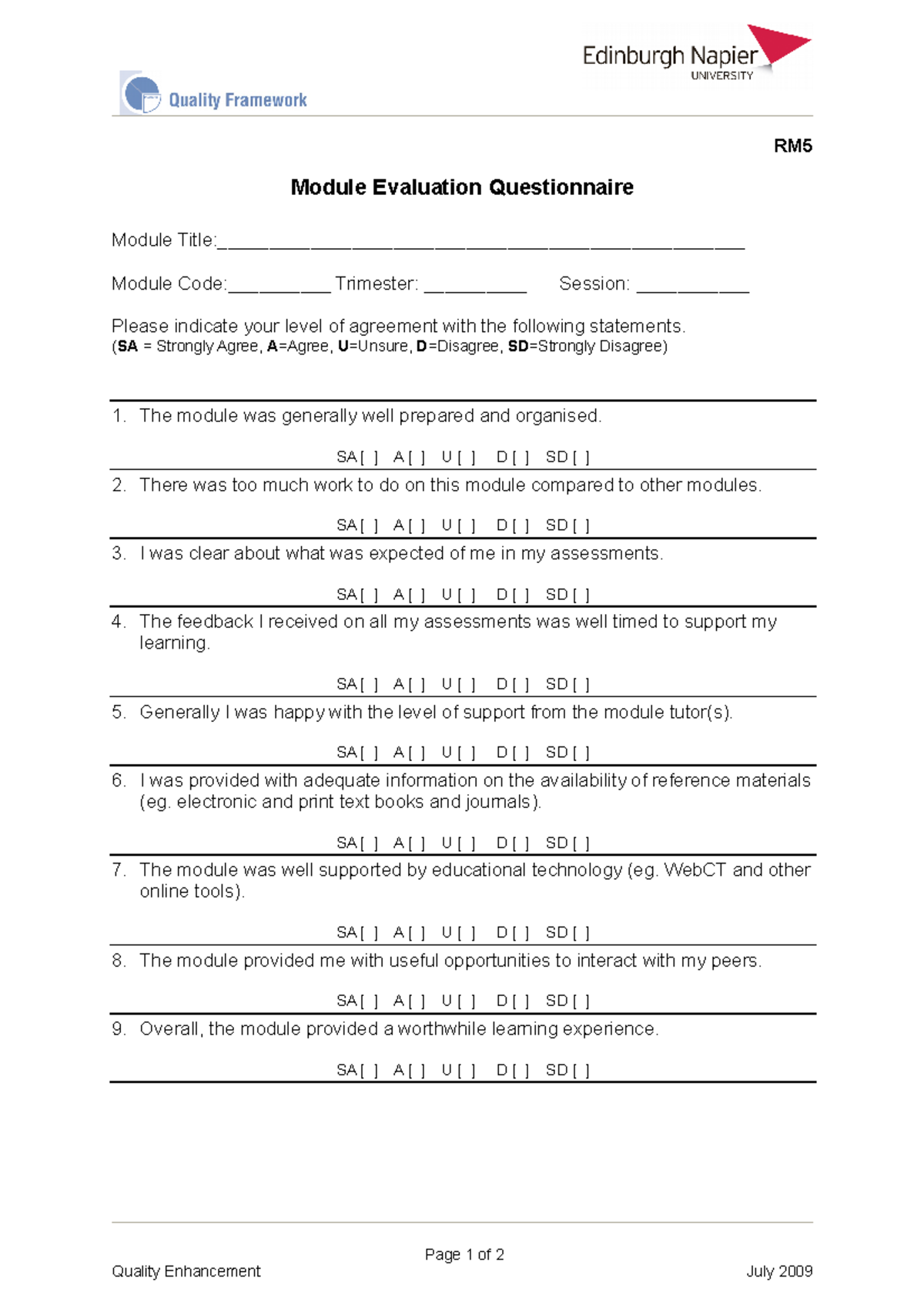 Questionnaire - RM Module Evaluation Questionnaire Module - Studocu