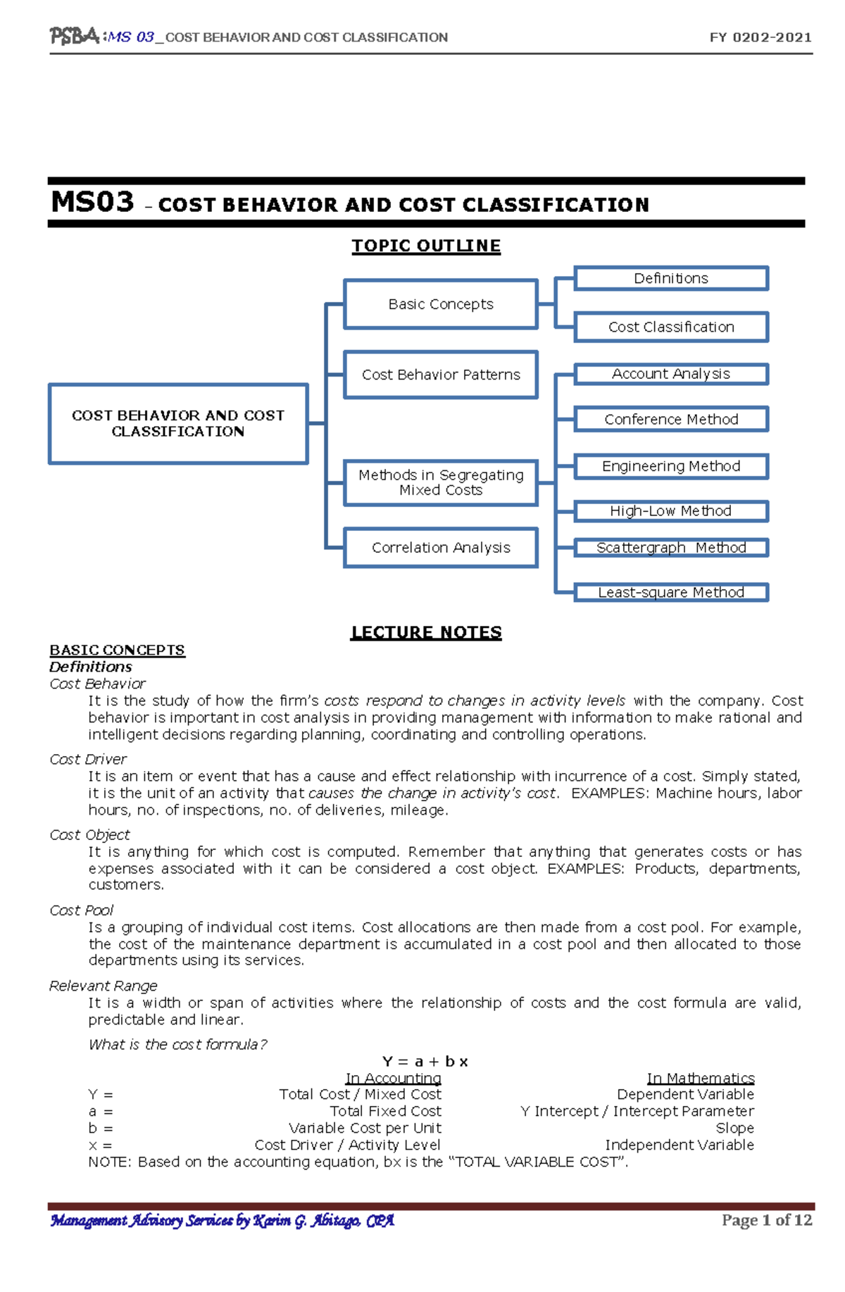 Cost Accounting Lecture Notes for Accountancy Students - Cost ...