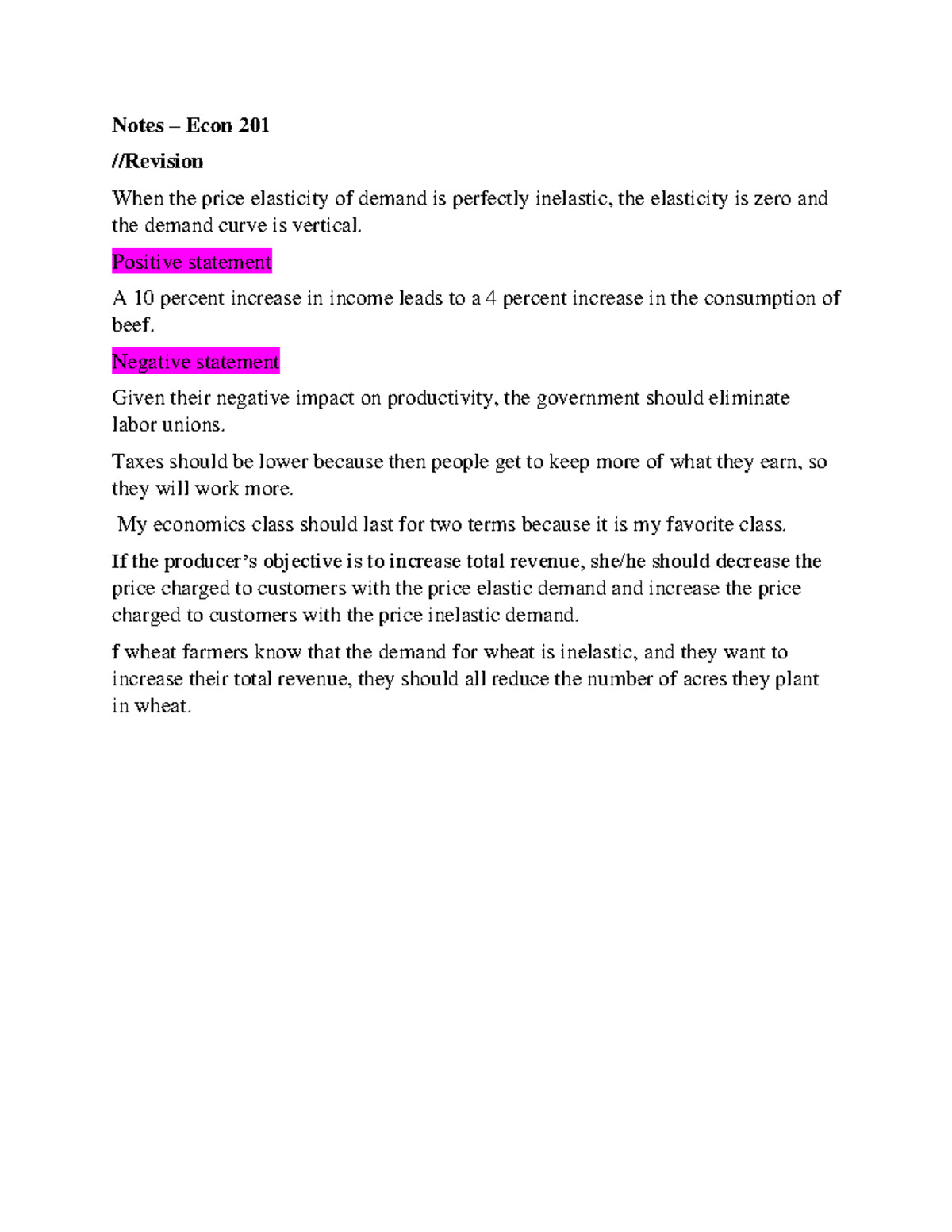 Document 25 - Revision - Notes – Econ 201 //Revision When the price ...