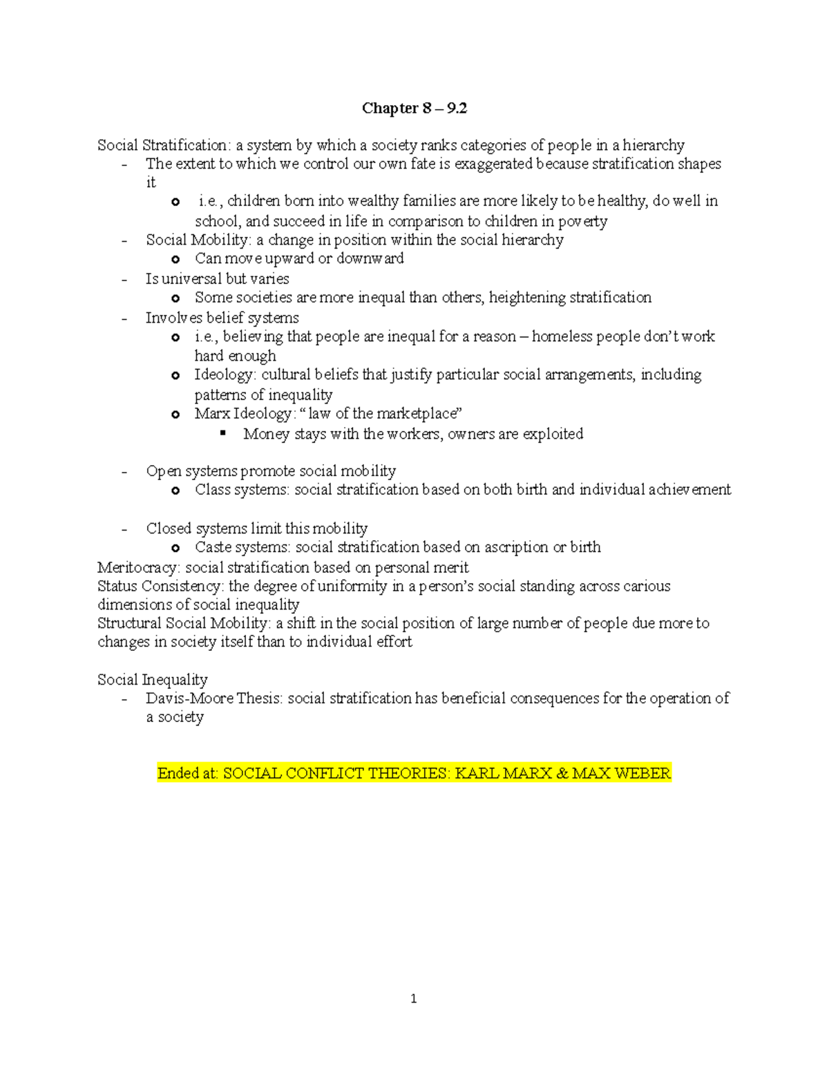 SOCI 101 Study Notes - Chapter 8 – 9. Social Stratification: a system ...