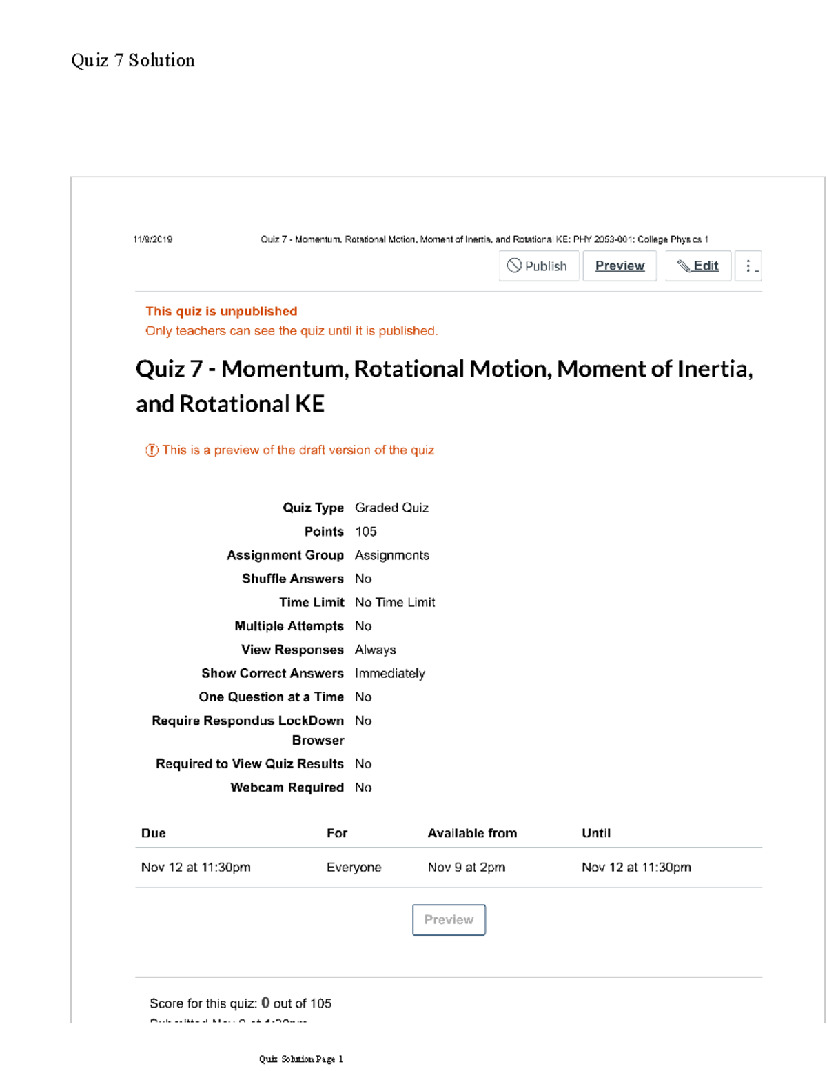 Quiz7sol Practice Problems Worked Out Quiz 7 Solution The average
