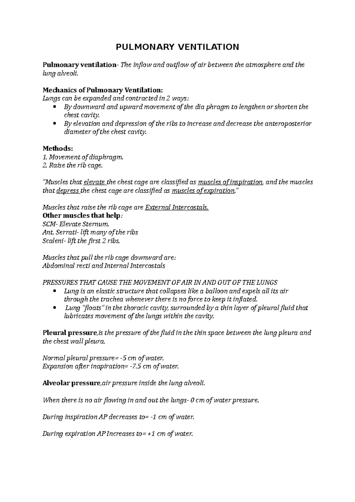 Pulmonary Ventilation PULMONARY VENTILATION Pulmonary ventilation