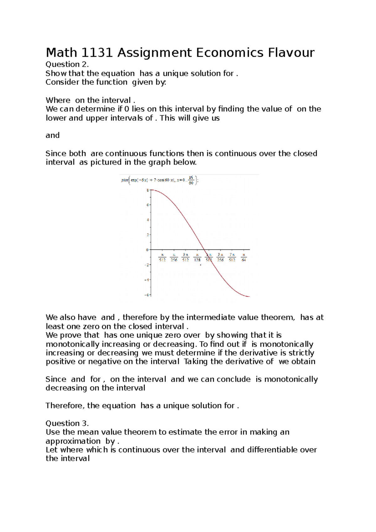 Math 1131 Assignment - Math 1131 Assignment Economics Flavour Question ...