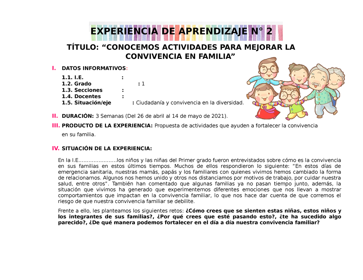 Experiencia De Aprendizaje # 2 - III Ciclo - EXPERIENCIA DE APRENDIZAJE ...