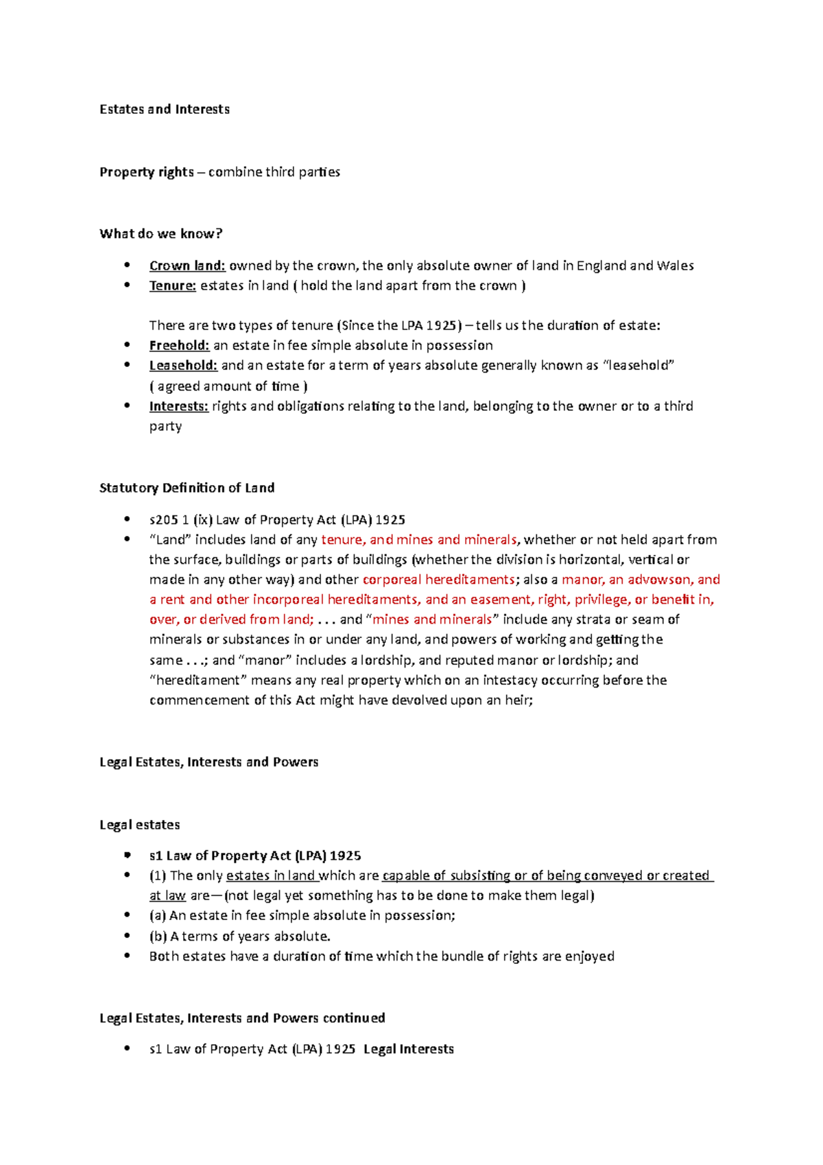 Estates and Interests - Estates and Interests Property rights – combine ...