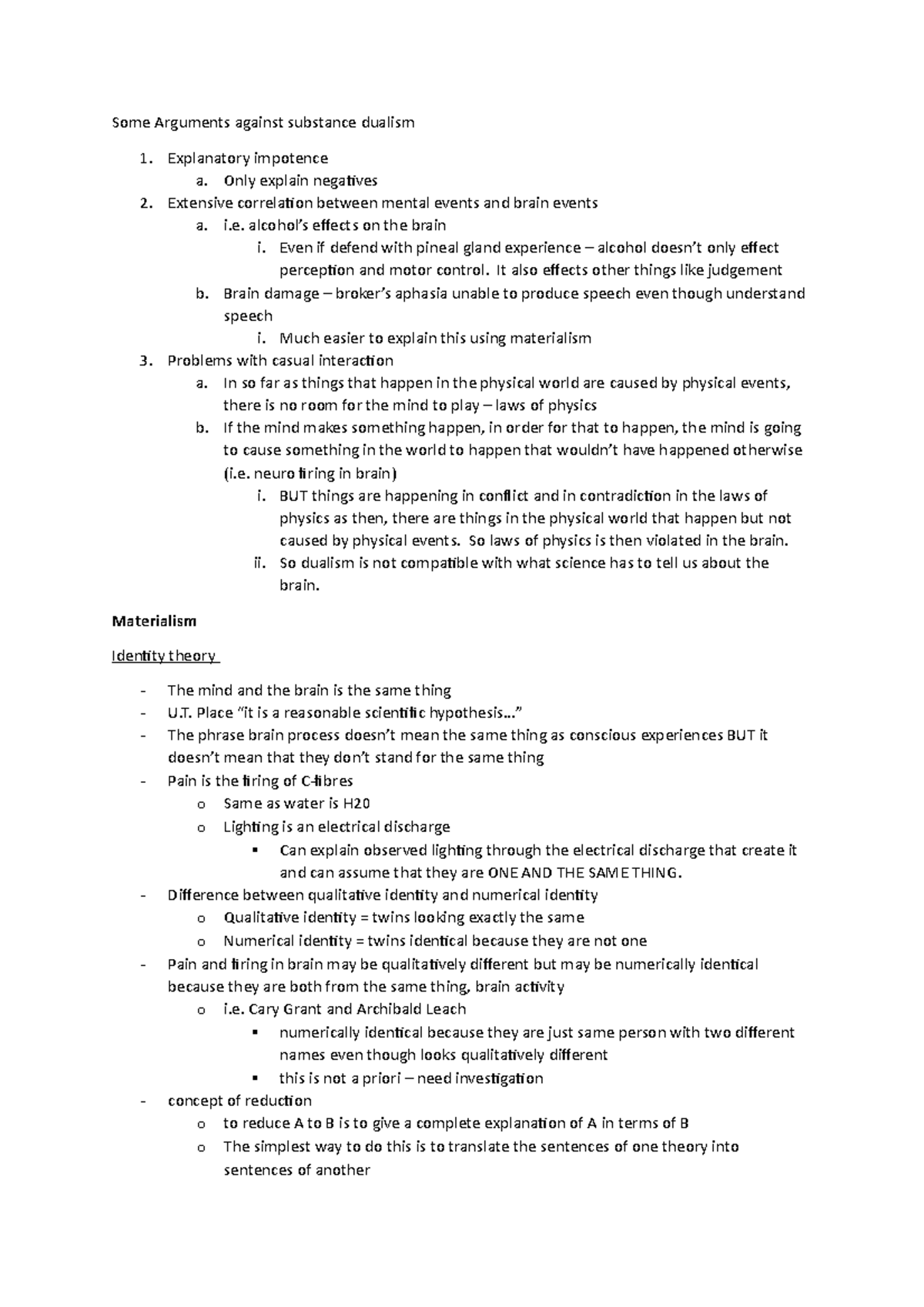 3rd lecture - identity theory - Some Arguments against substance ...