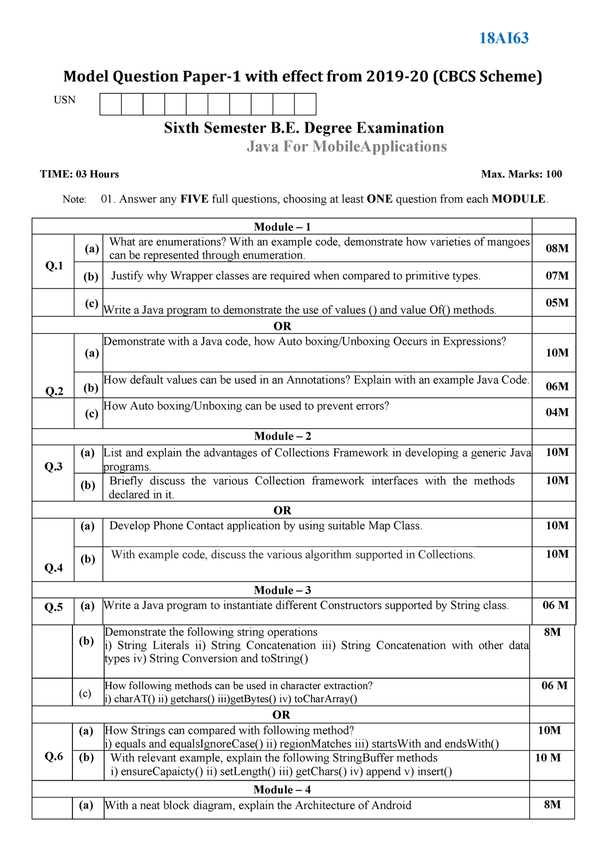 Model Paper Hsbsbd 18ai Model Question Paper 1 With Effect From 2019 20 Cbcs Scheme Usn 2013