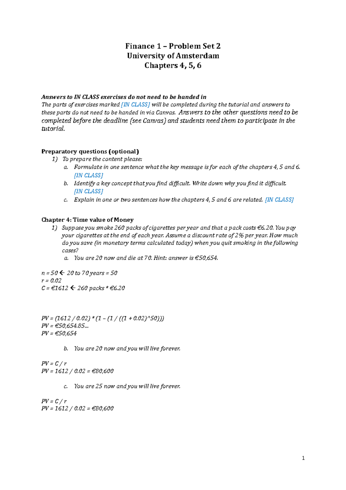 Problem Set 2 - Homework Set 2 For Bonus - Finance 1 – Problem Set 2 ...