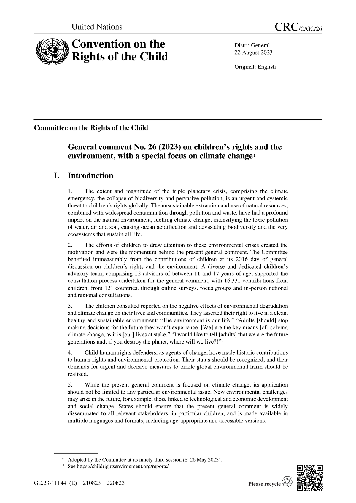 Latest convention rights of the child - GE-11144 (E) 210823 220823 ...