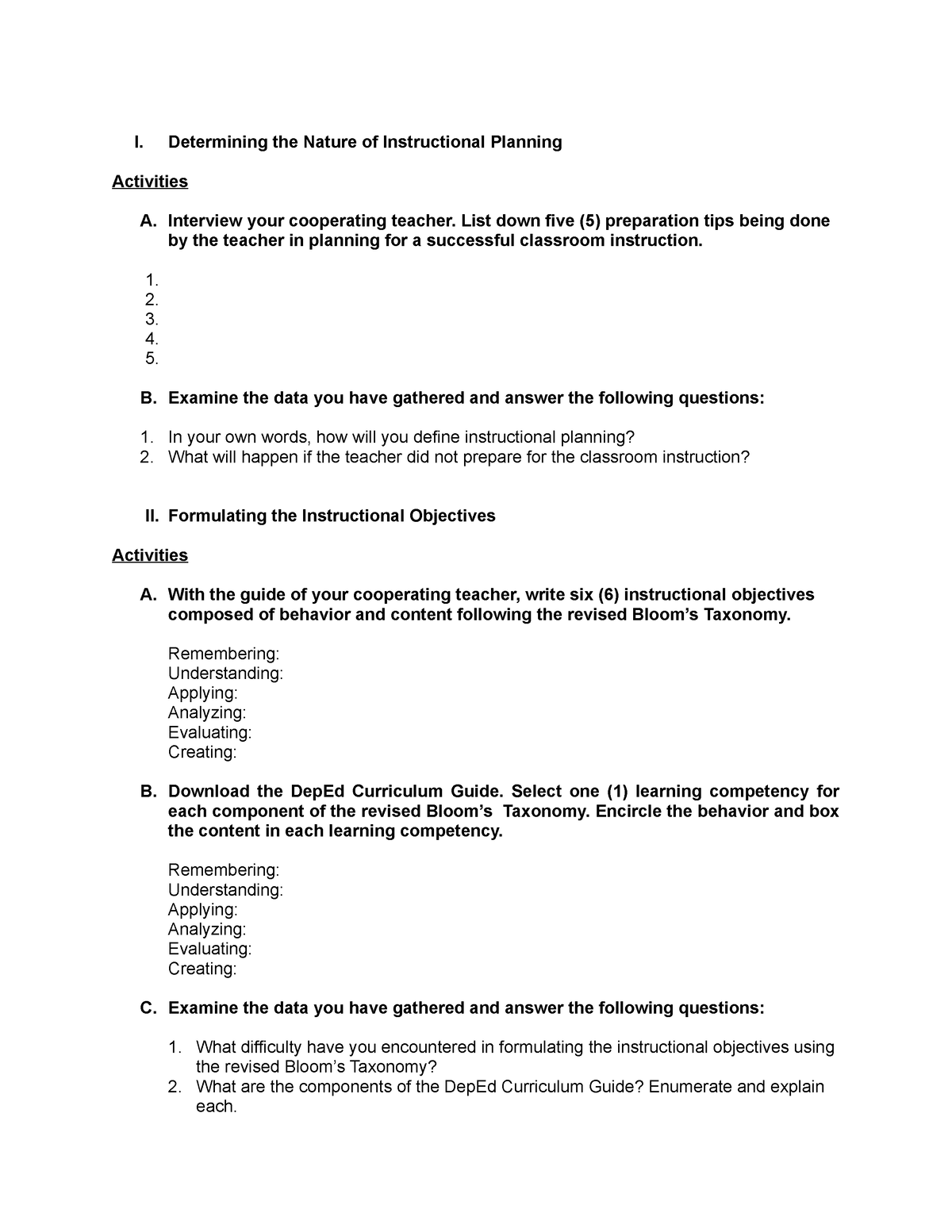 FS 2 Worksheet 1 - Practice teaching - I. Determining the Nature of ...
