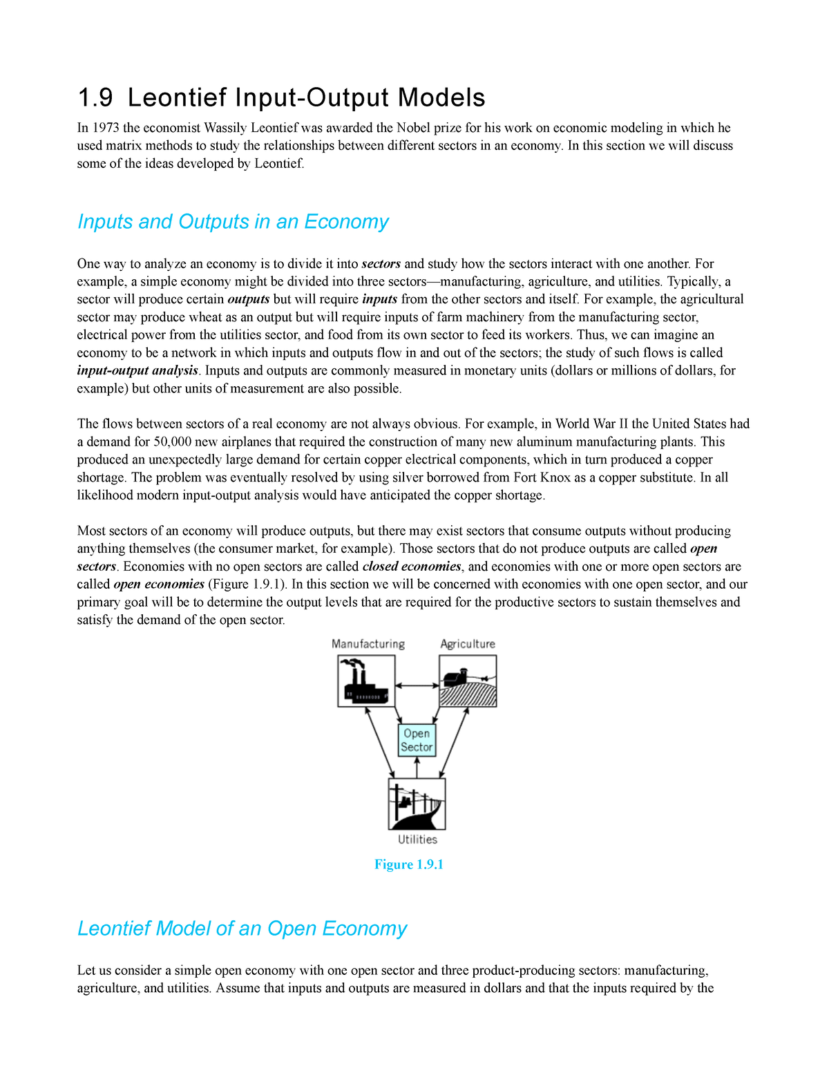 Leontief Input-Output Models - In This Section We Will Discuss Some Of ...