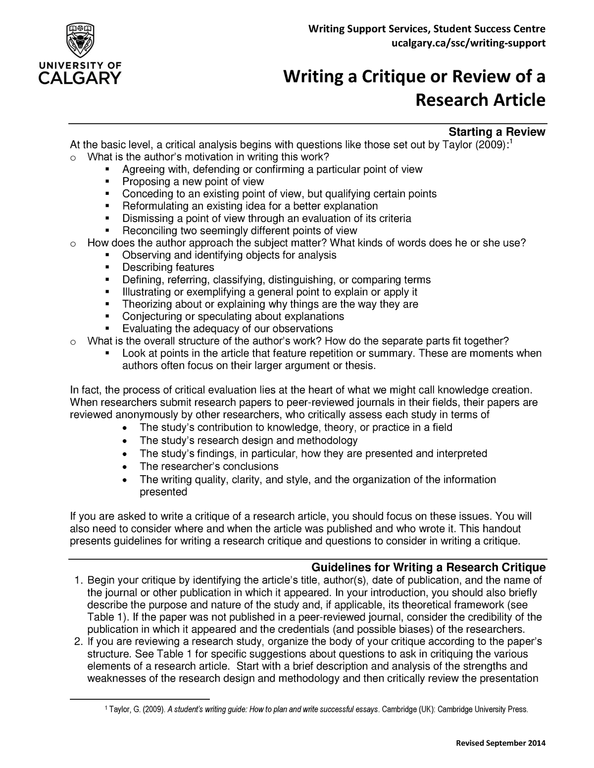 how to write a critique on a research article