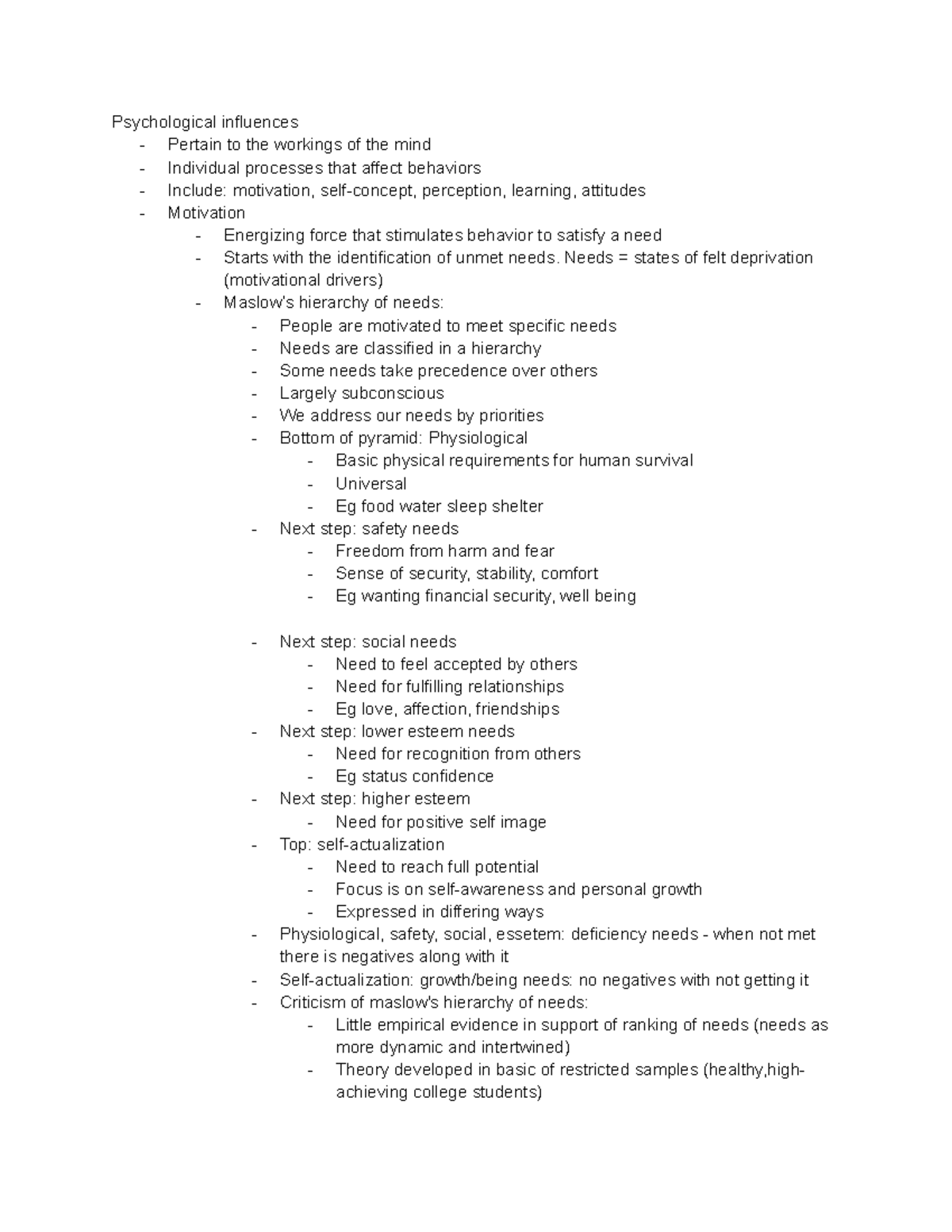 Mos weeks 7 8 9 lecture notes - Psychological influences - Pertain to ...