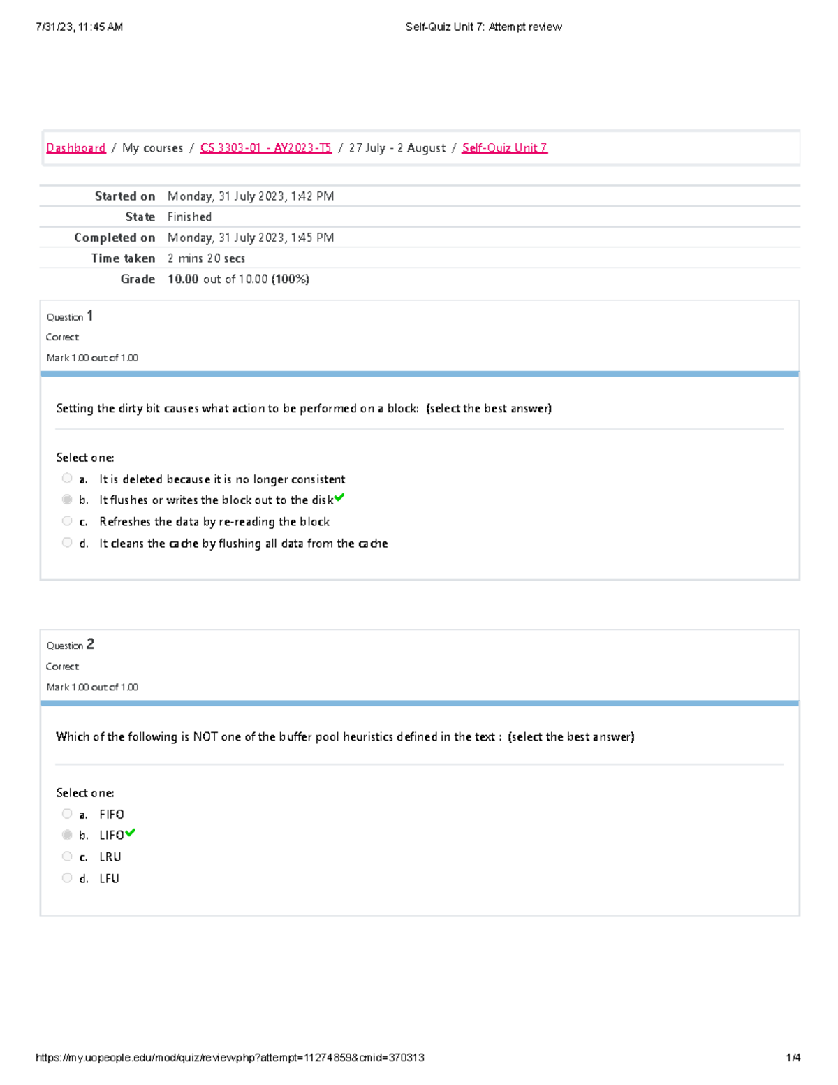 Self-Quiz Unit 7 Attempt Review - Started On Monday, 31 July 2023, 1:42 ...