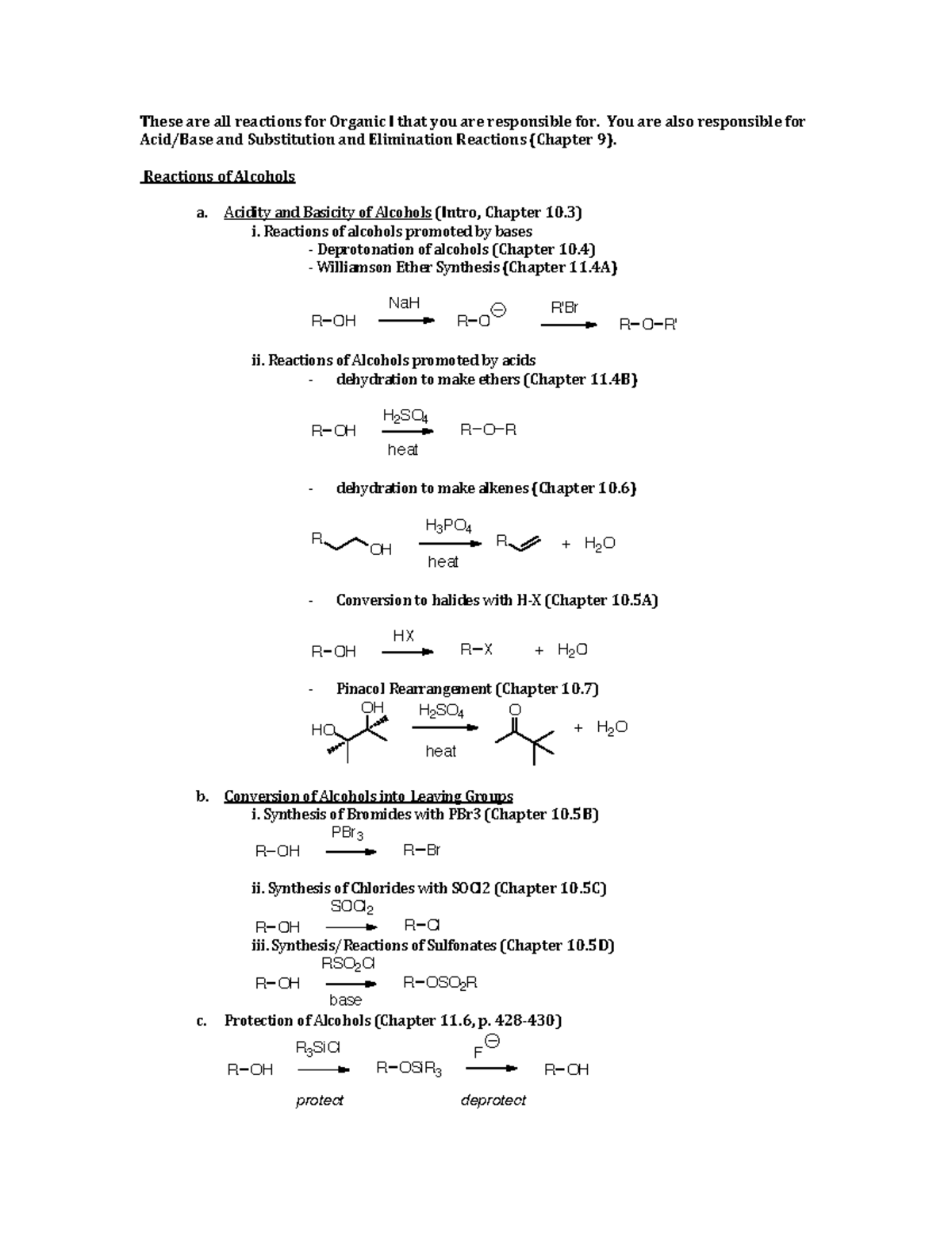 Summary of Reactions - These are all reactions for Organic I that you ...