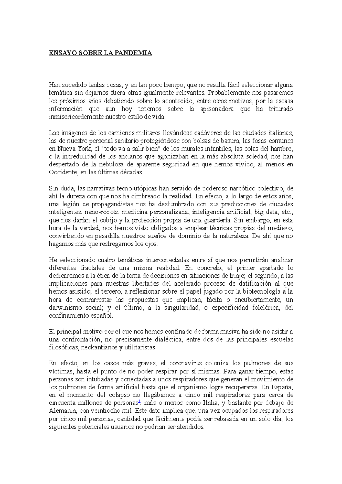 Ensayo Sobre LA Pandemia en como afecta de forma general - ENSAYO SOBRE ...