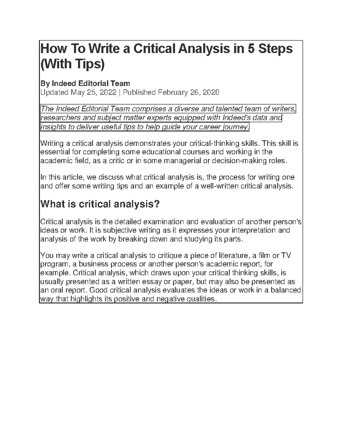 How To Write A Critical Analysis In 5 Steps Writing A Critical 