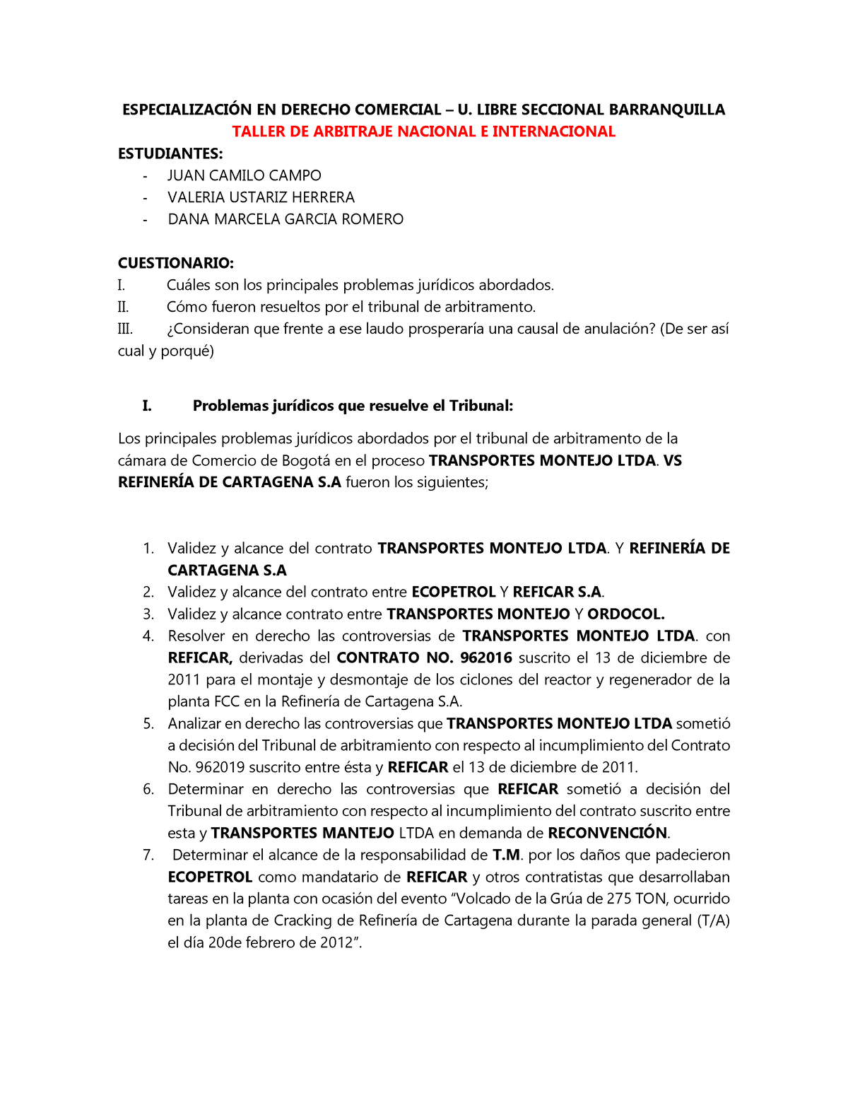 Taller - Arbitraje Nacional E Internacional - ESPECIALIZACI”N EN ...