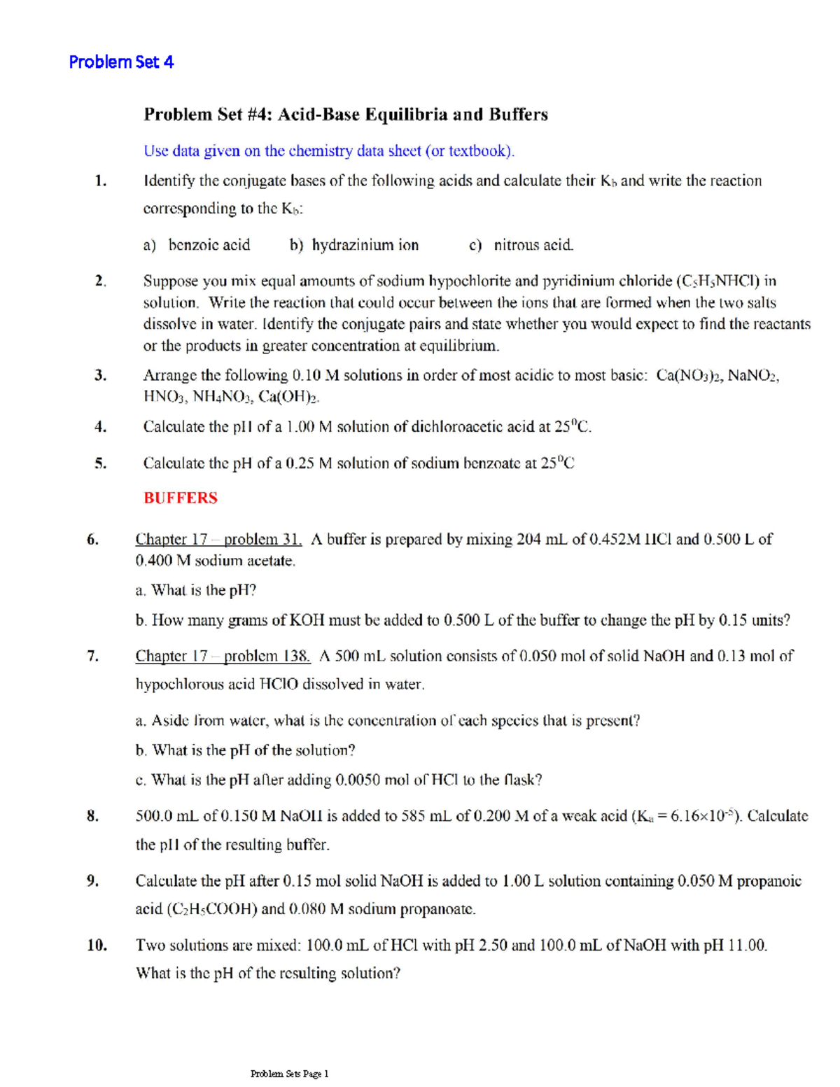 Chemistry 105 problem set 4 - EN PH 131 - Problem Set Problem Sets Page ...