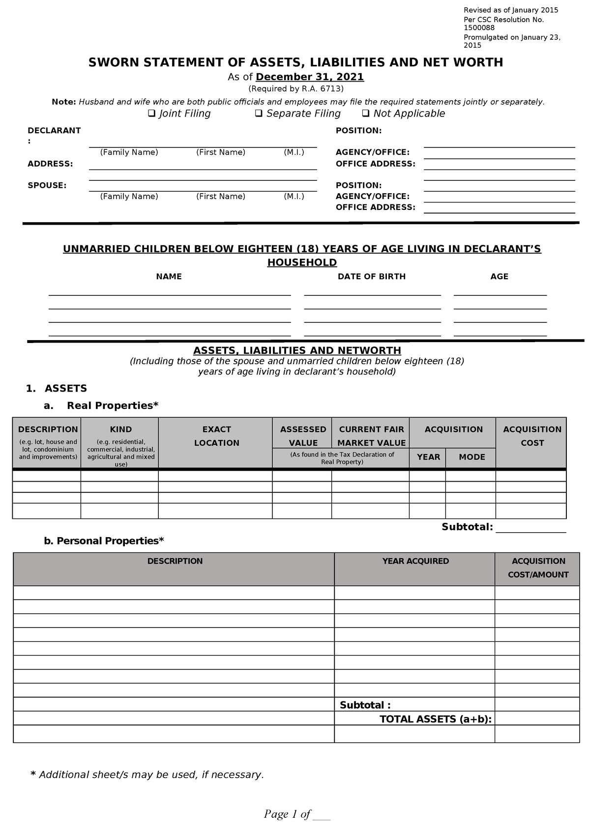 SALN blank 2021 a4-s IZE - Revised as of January 2015 Per CSC ...