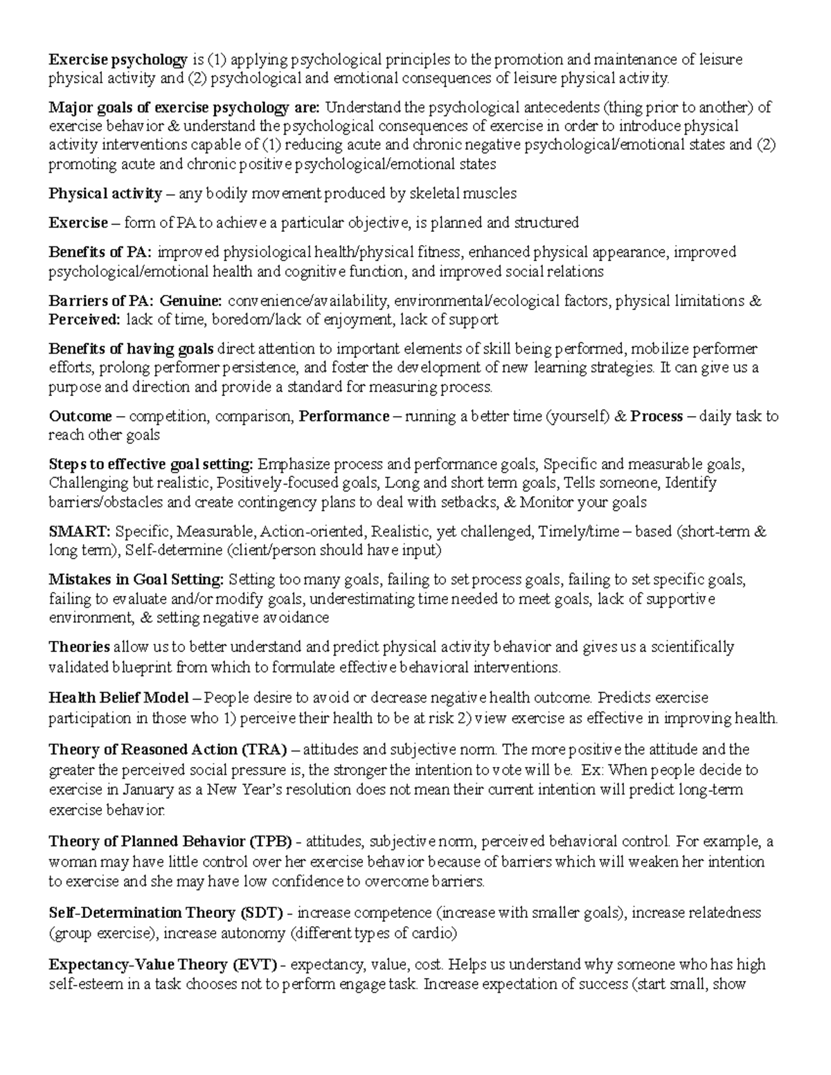 AP Psychology Exam 1 Study Guide Exercise psychology is (1) applying