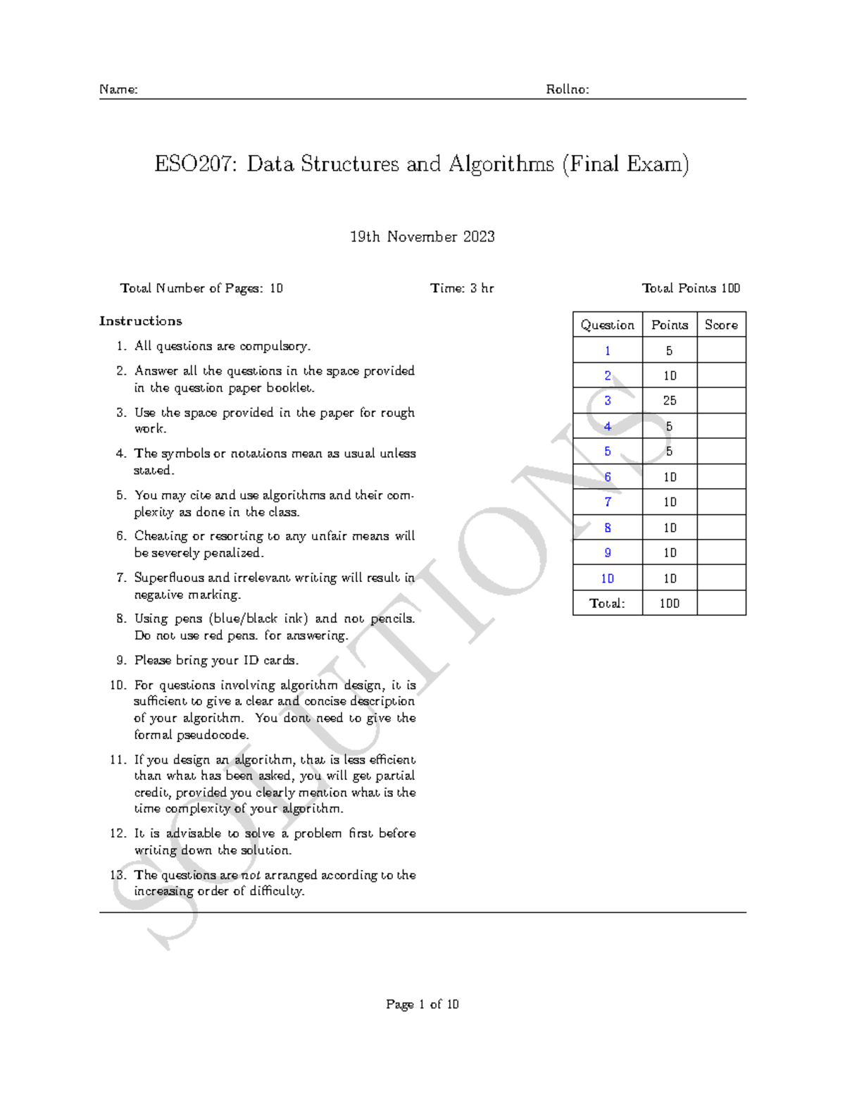 Endsem - SOLUTIONS ESO207: Data Structures and Algorithms (Final Exam ...