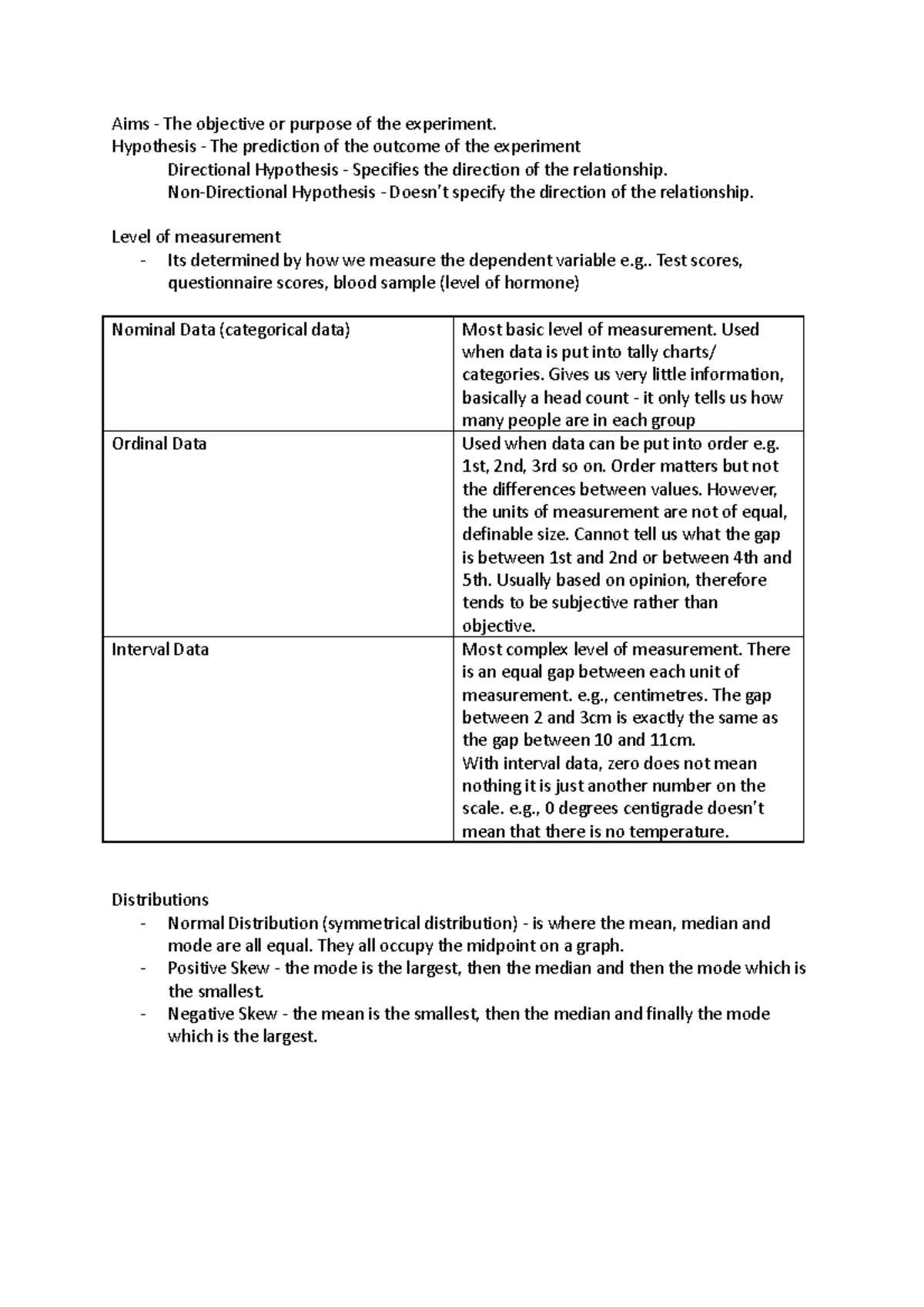 Research Methods Summary Notes Aims The objective or purpose of the